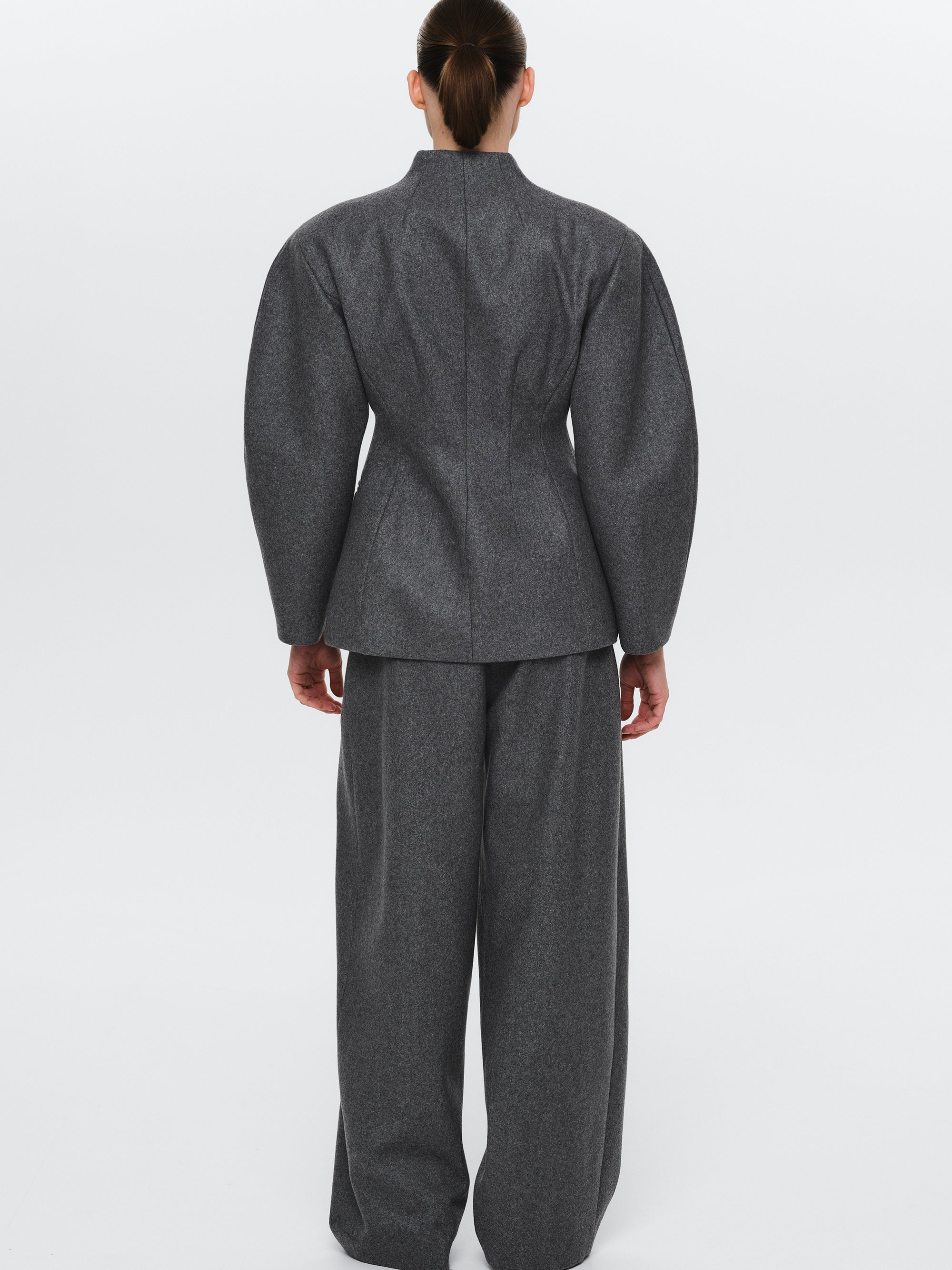 Curved Wool Felt Jacket, Charcoal