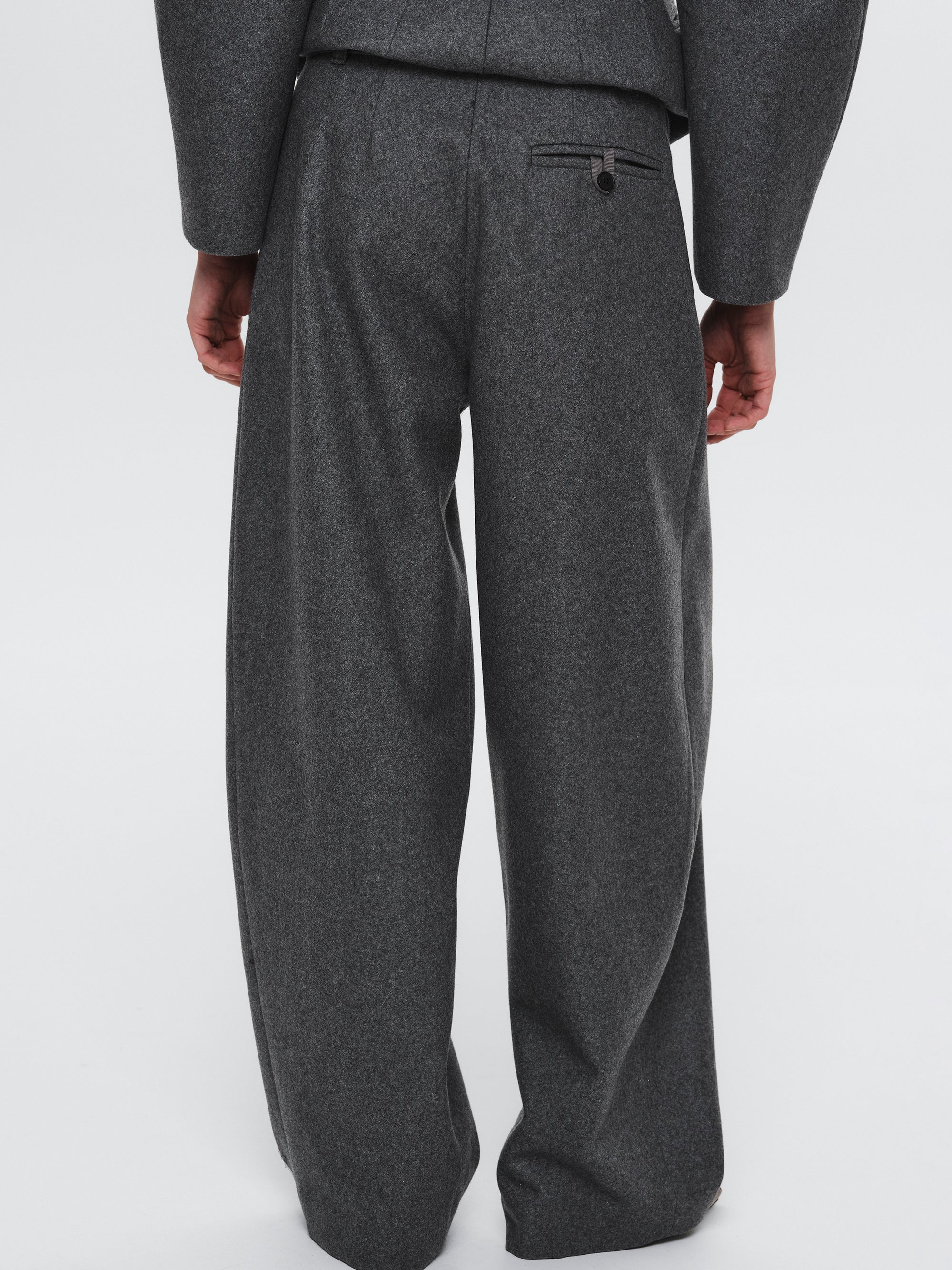 Curved Wool Felt Trousers, Charcoal