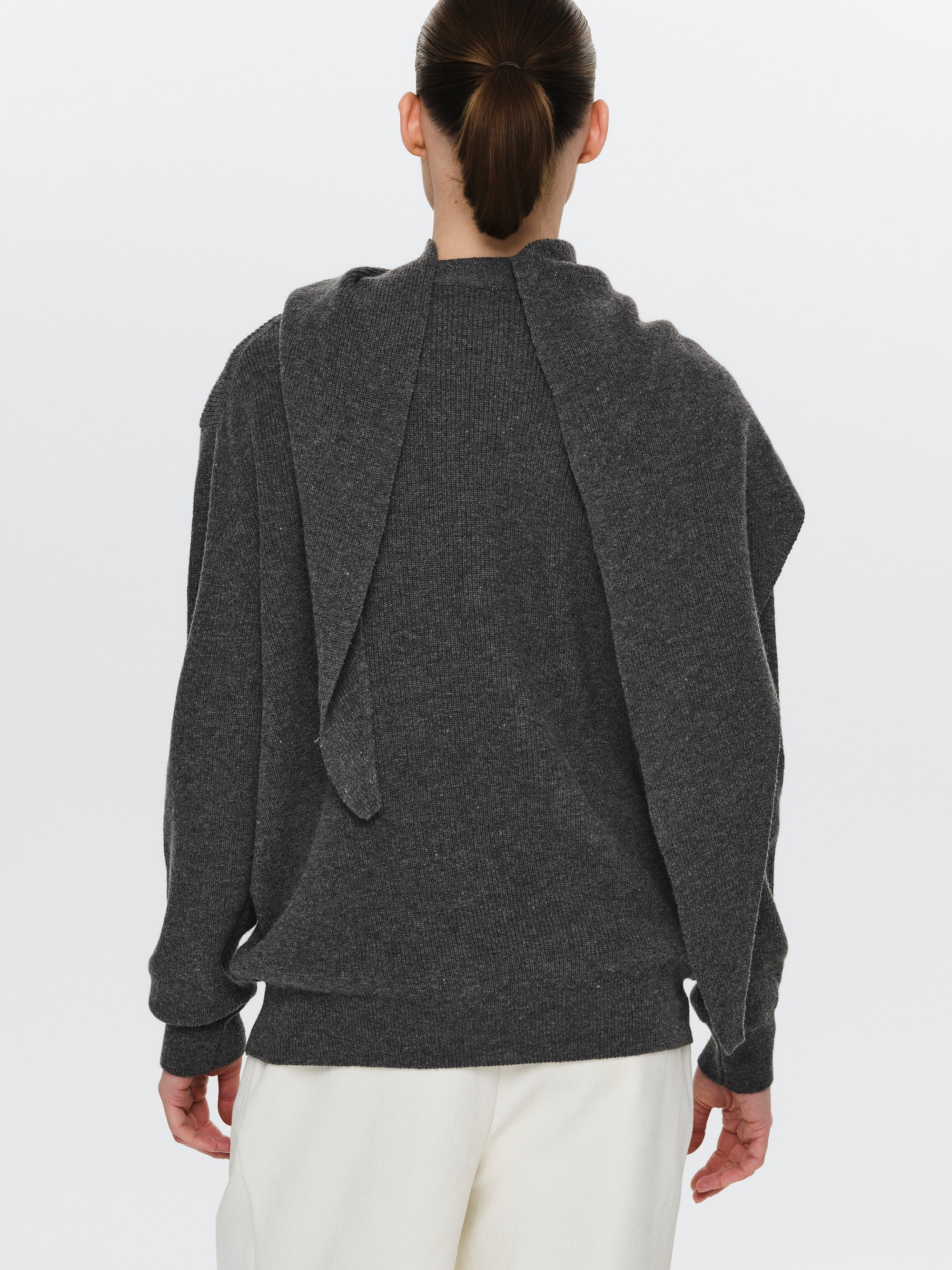 Scarf Button Sweater, Charcoal