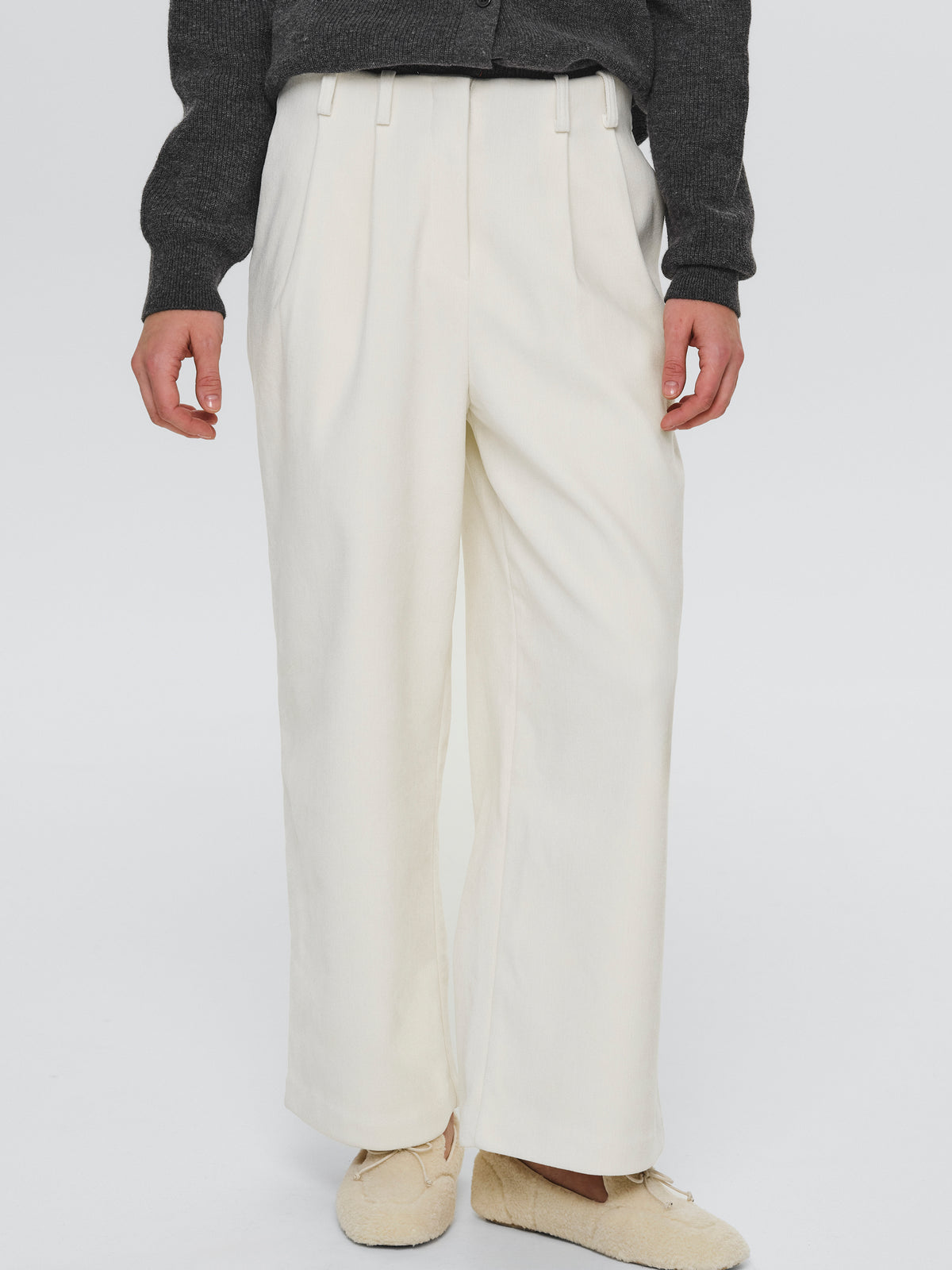 Ariste Elastic Waist Brushed Pants, Ivory