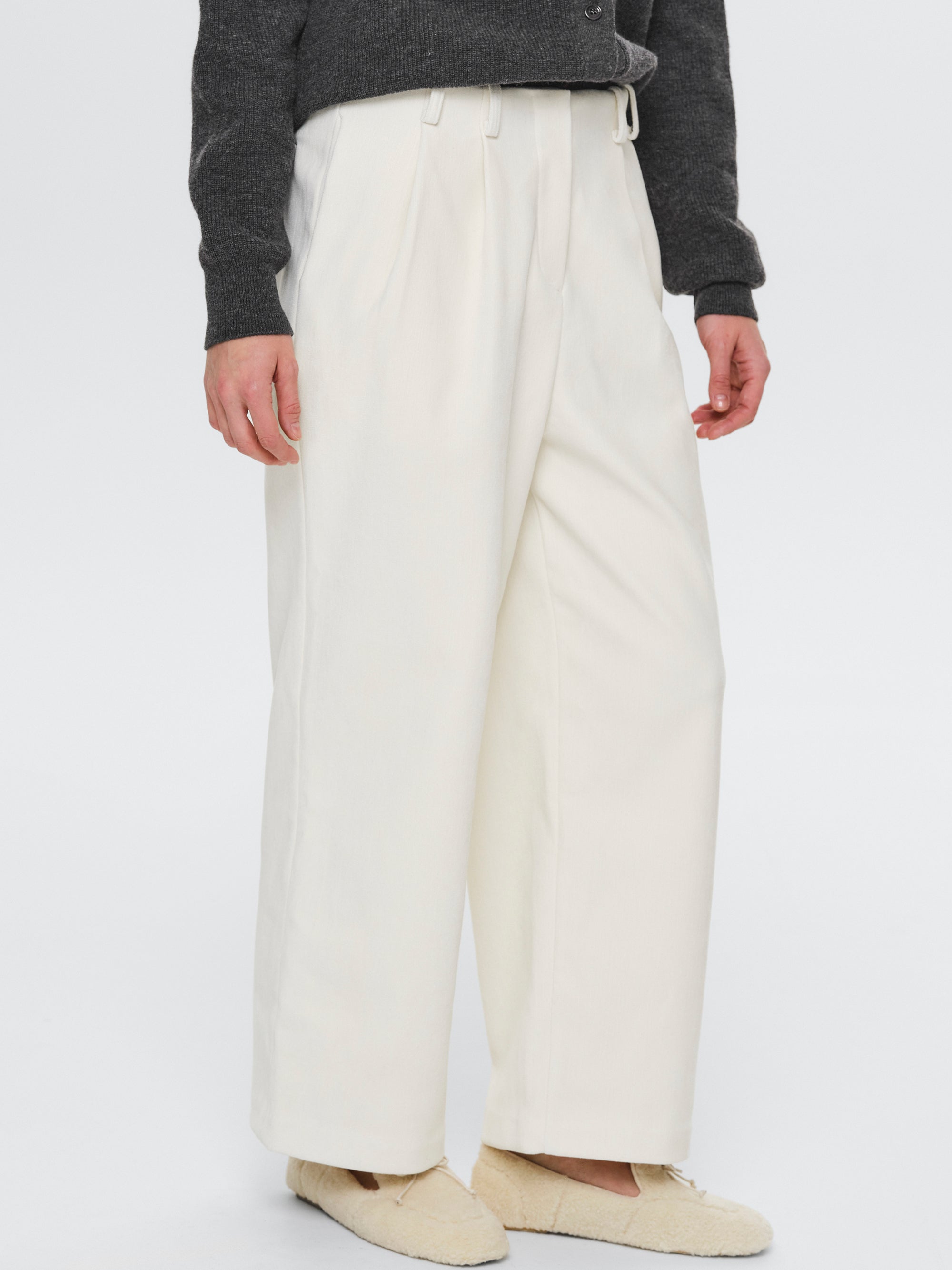 Elastic Waist Brushed Pants, Ivory