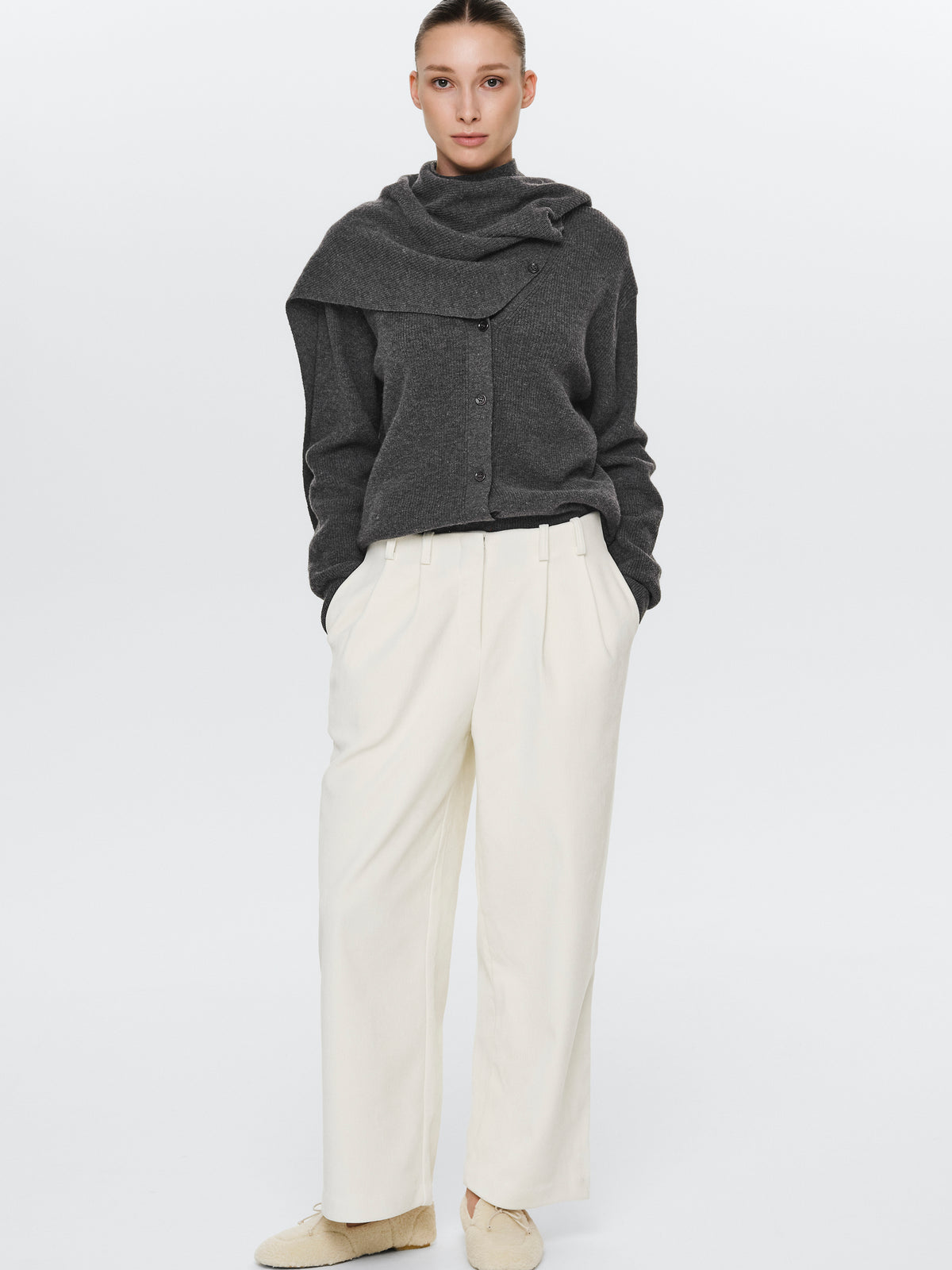 Ariste Elastic Waist Brushed Pants, Ivory