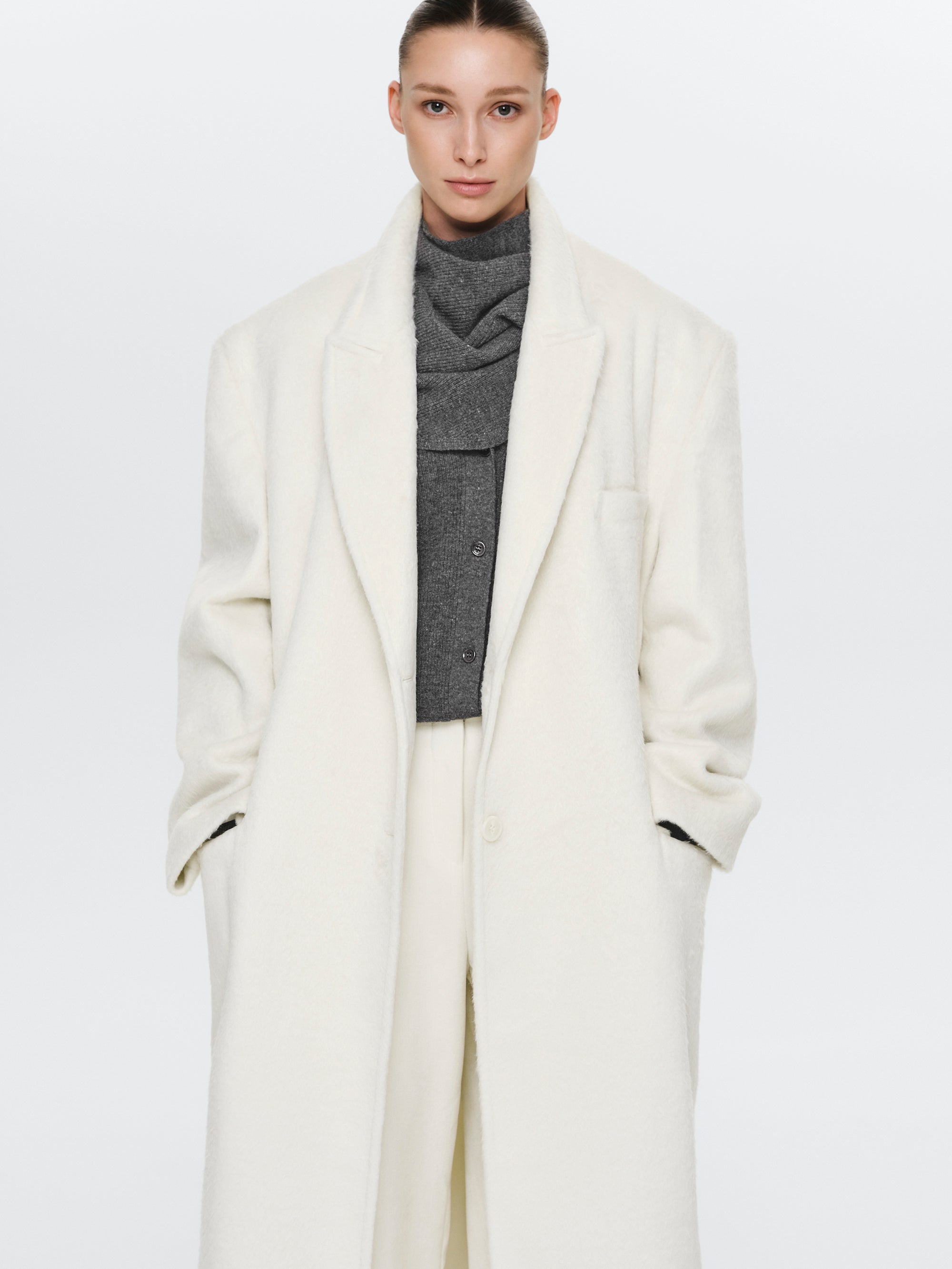 Oversized Brushed Coat, White