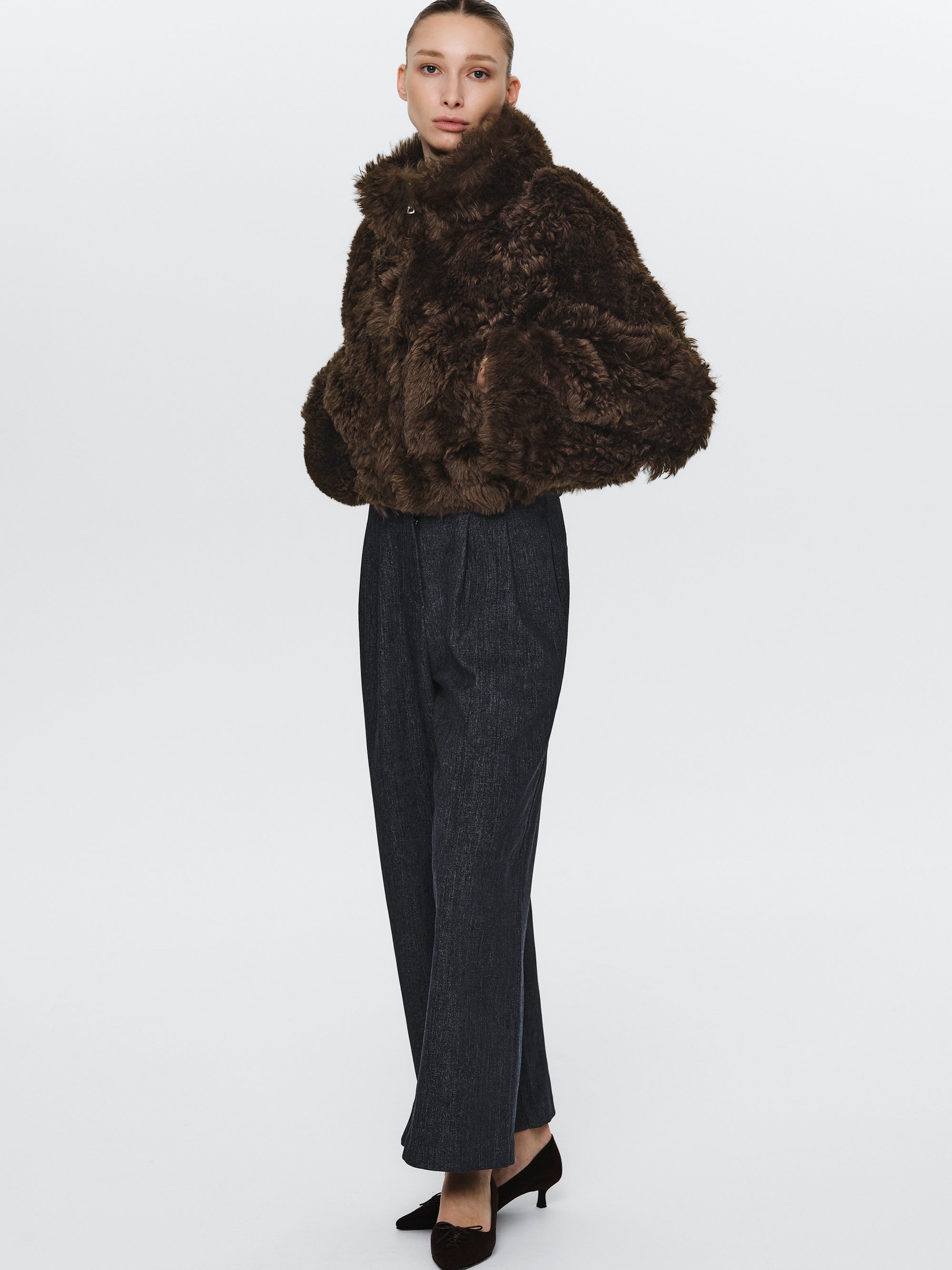 Elastic Waist Brushed Pants, Denim