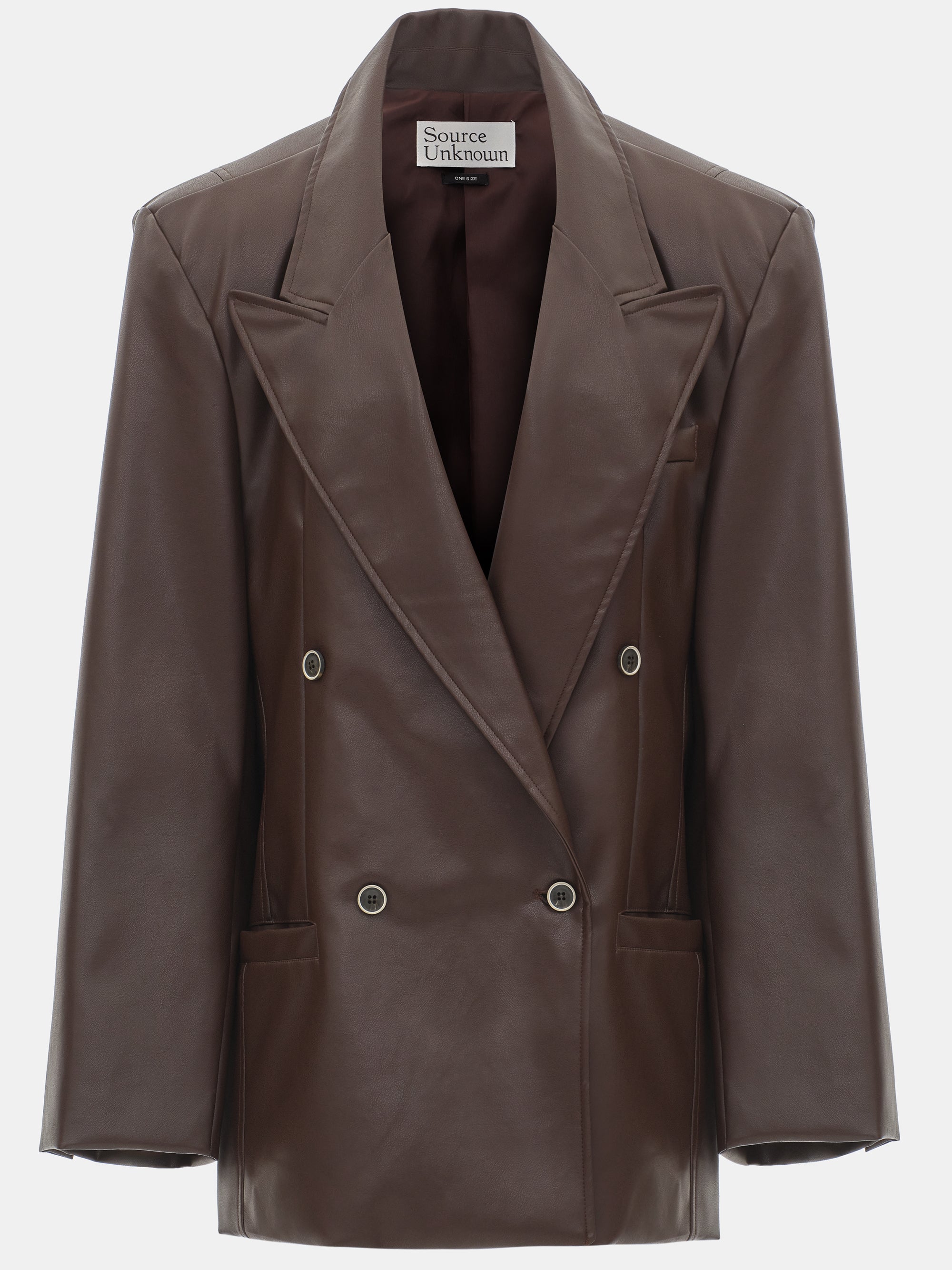 Kasos Faux Leather Double-Breasted Blazer, Brown