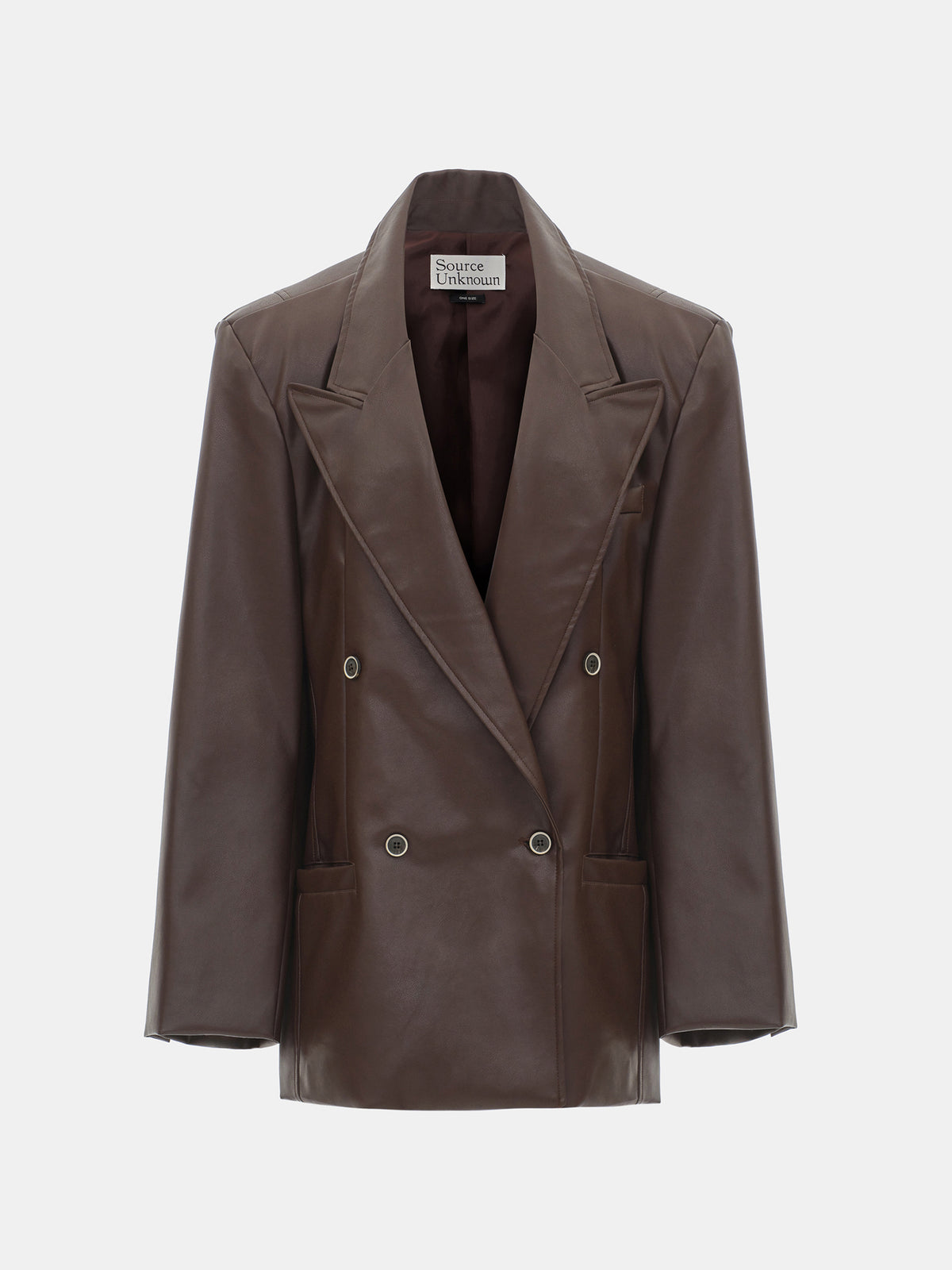 Kasos Faux Leather Double-Breasted Blazer, Brown