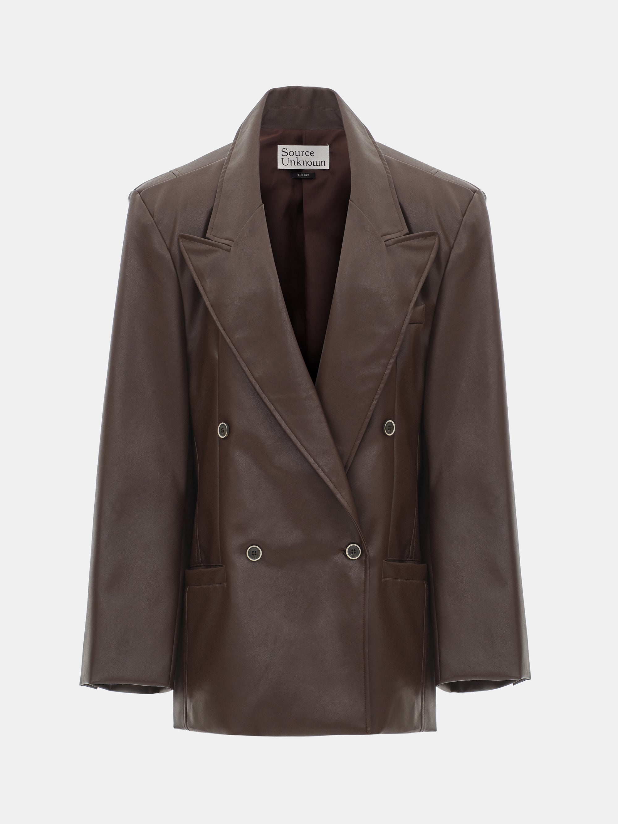 Kasos Faux Leather Double-Breasted Blazer, Brown