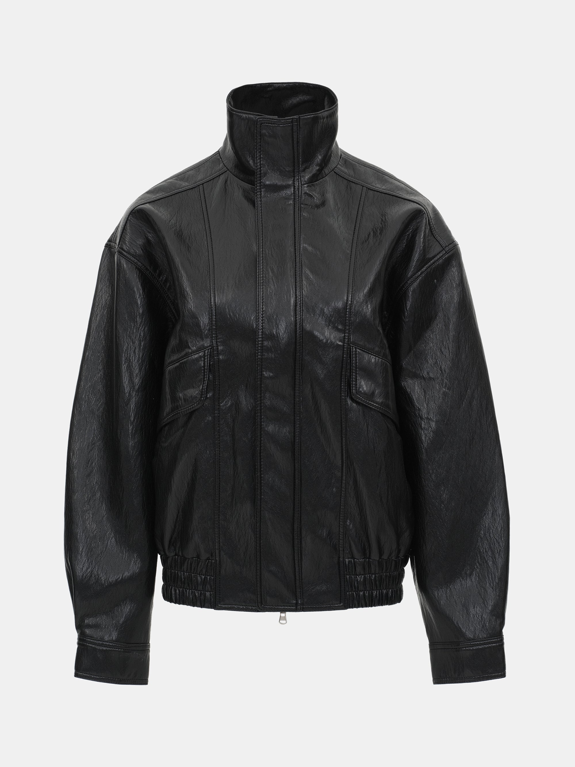 Silva Faux Leather Bomber Jacket, Black