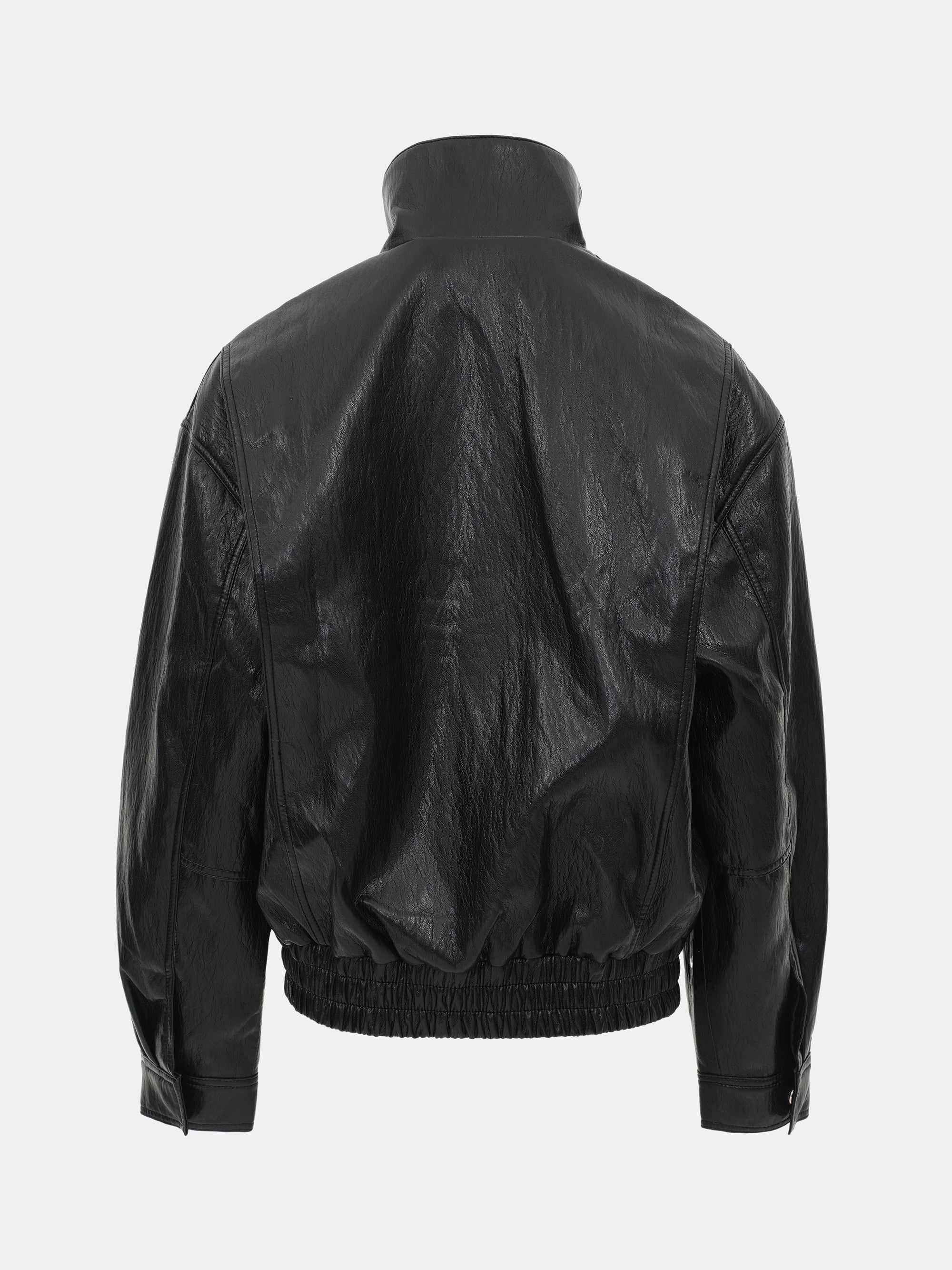 Silva Faux Leather Bomber Jacket, Black