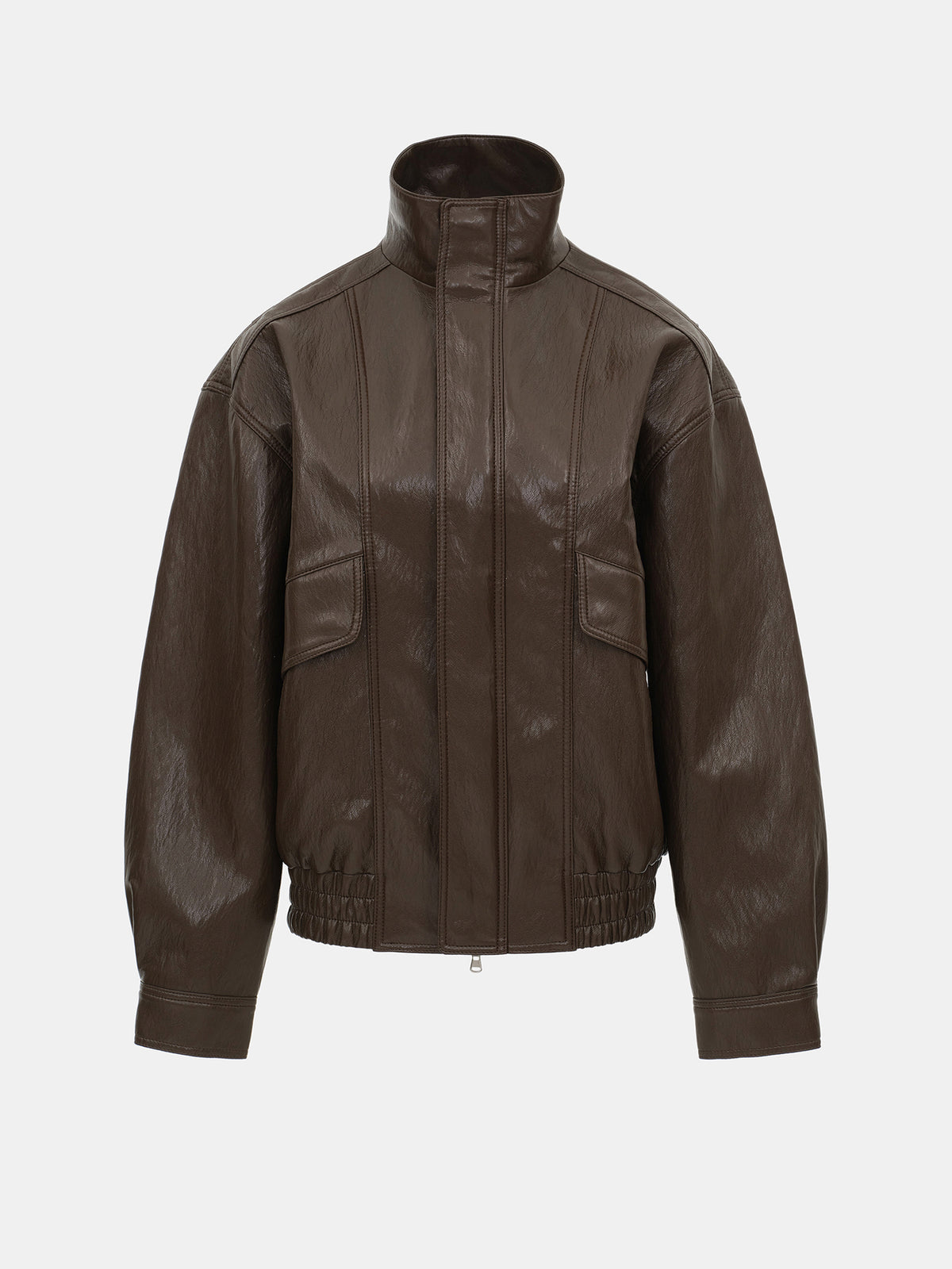 Silva Faux Leather Bomber Jacket, Brown