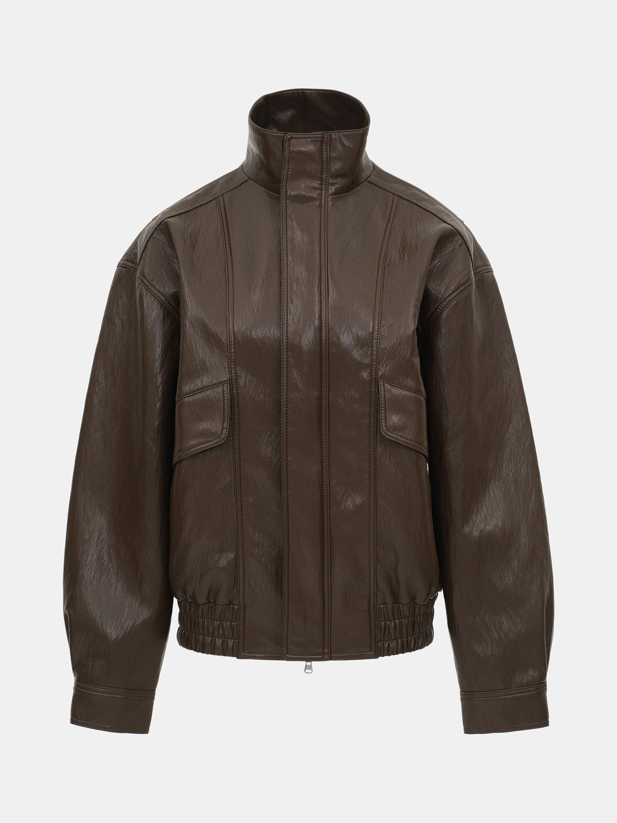 Silva Faux Leather Bomber Jacket, Brown