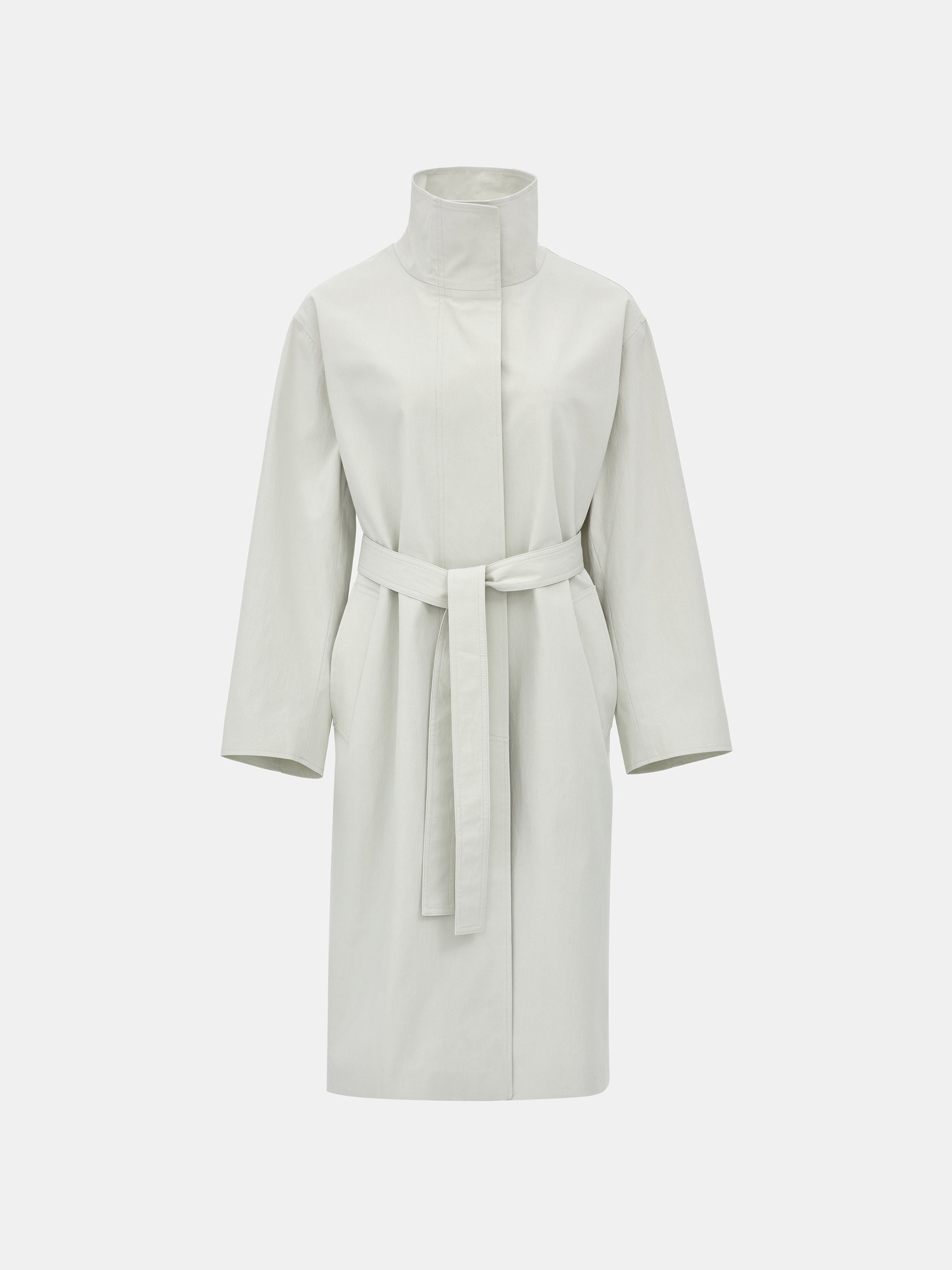Paolo High-Neck Trench Coat, Beige