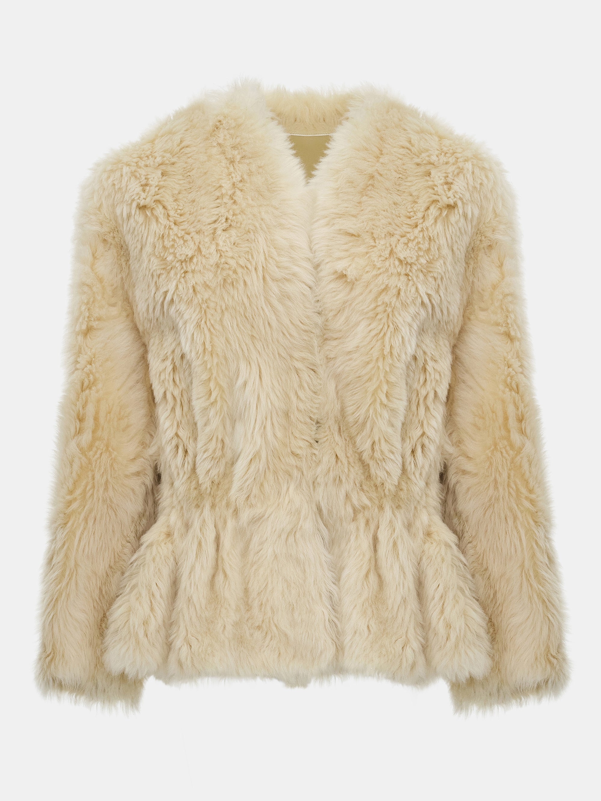 Peplum Shearling Coat, Beige