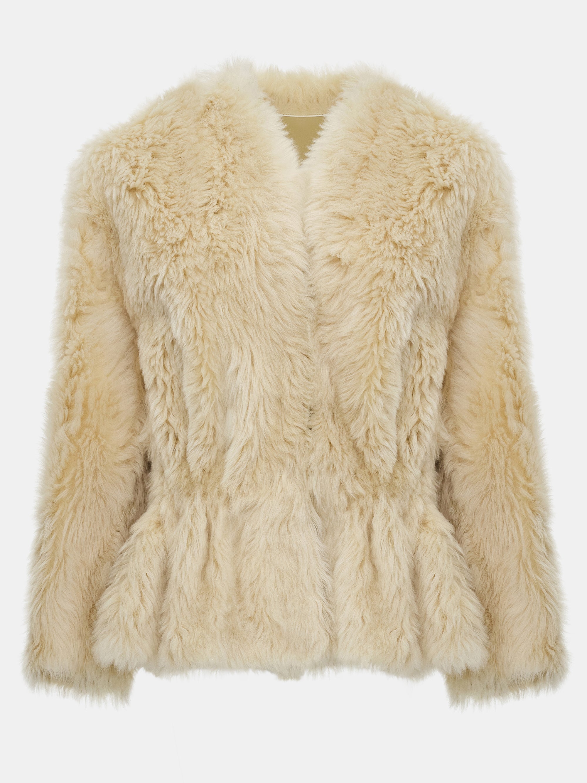 Peplum Shearling Coat, Beige