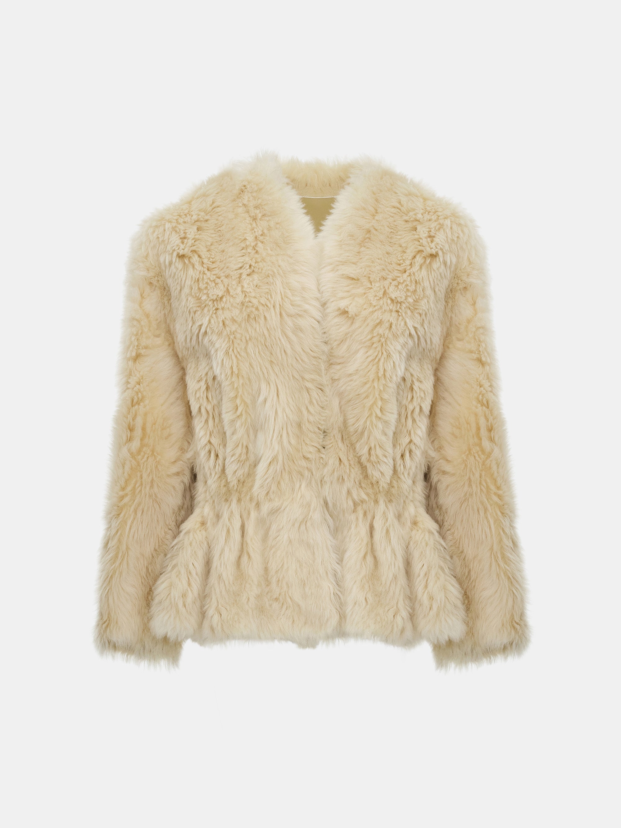 Peplum Shearling Coat, Beige