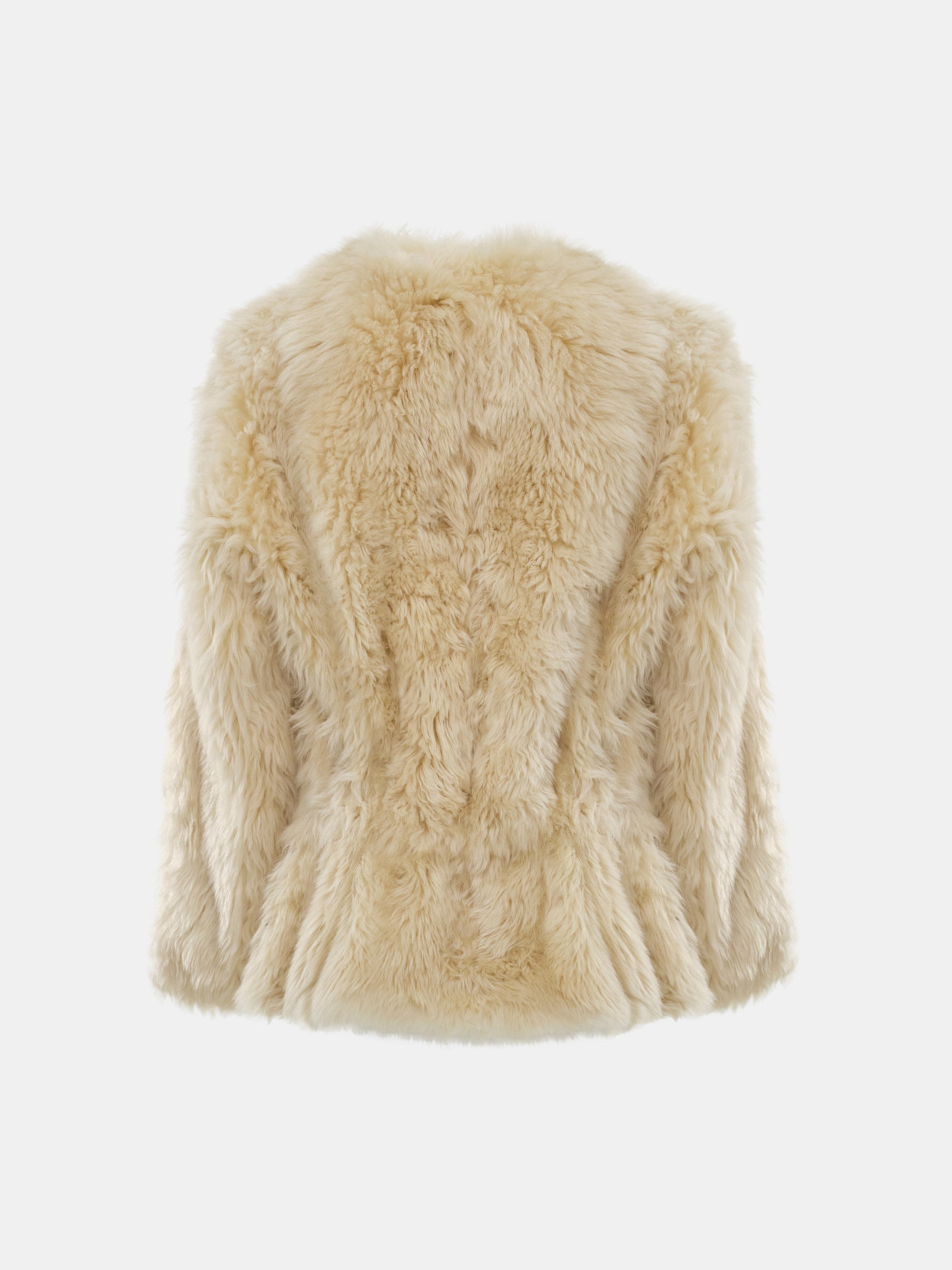 Peplum Shearling Coat, Beige