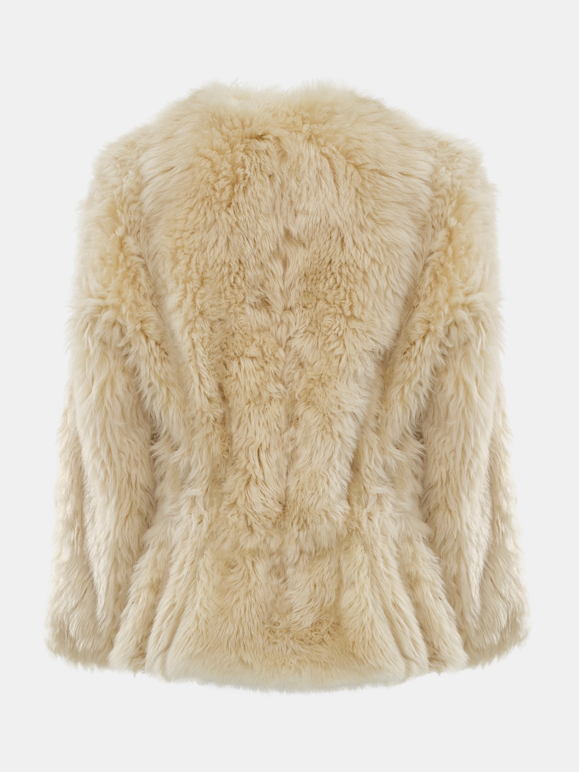 Peplum Shearling Coat, Beige