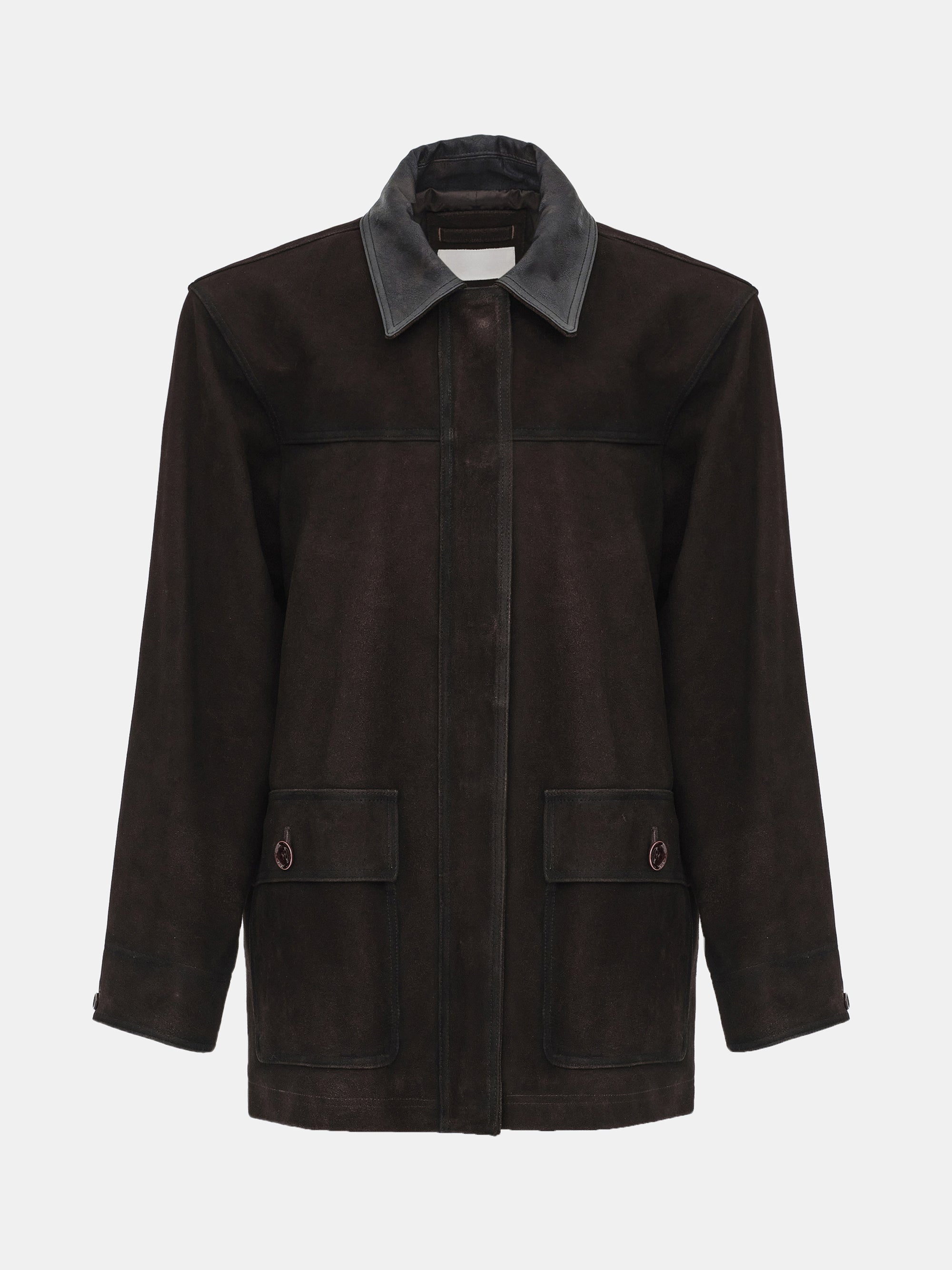 Paneled Barn Suede Jacket, Brown