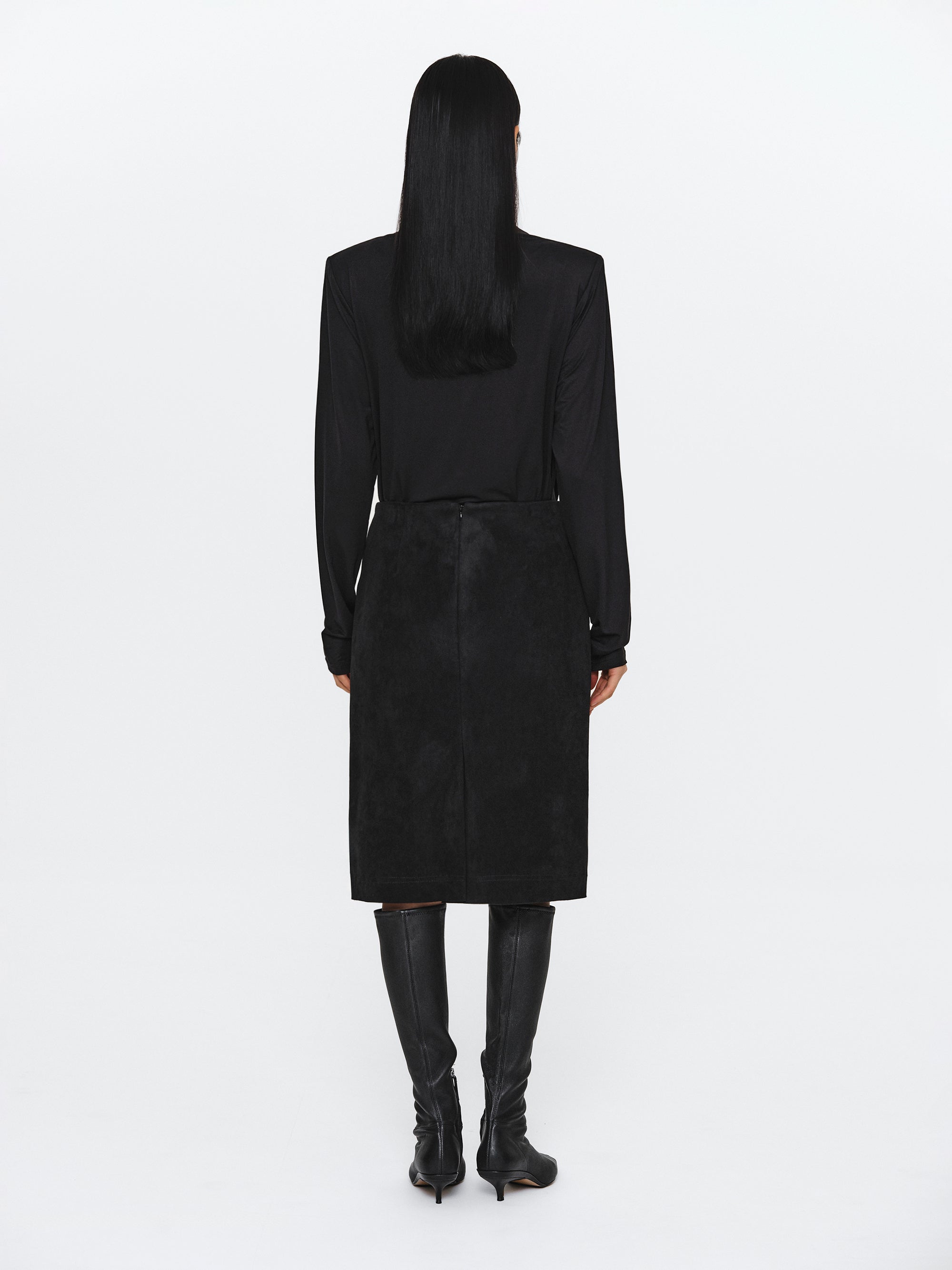 Faux Suede Midi Skirt, Black