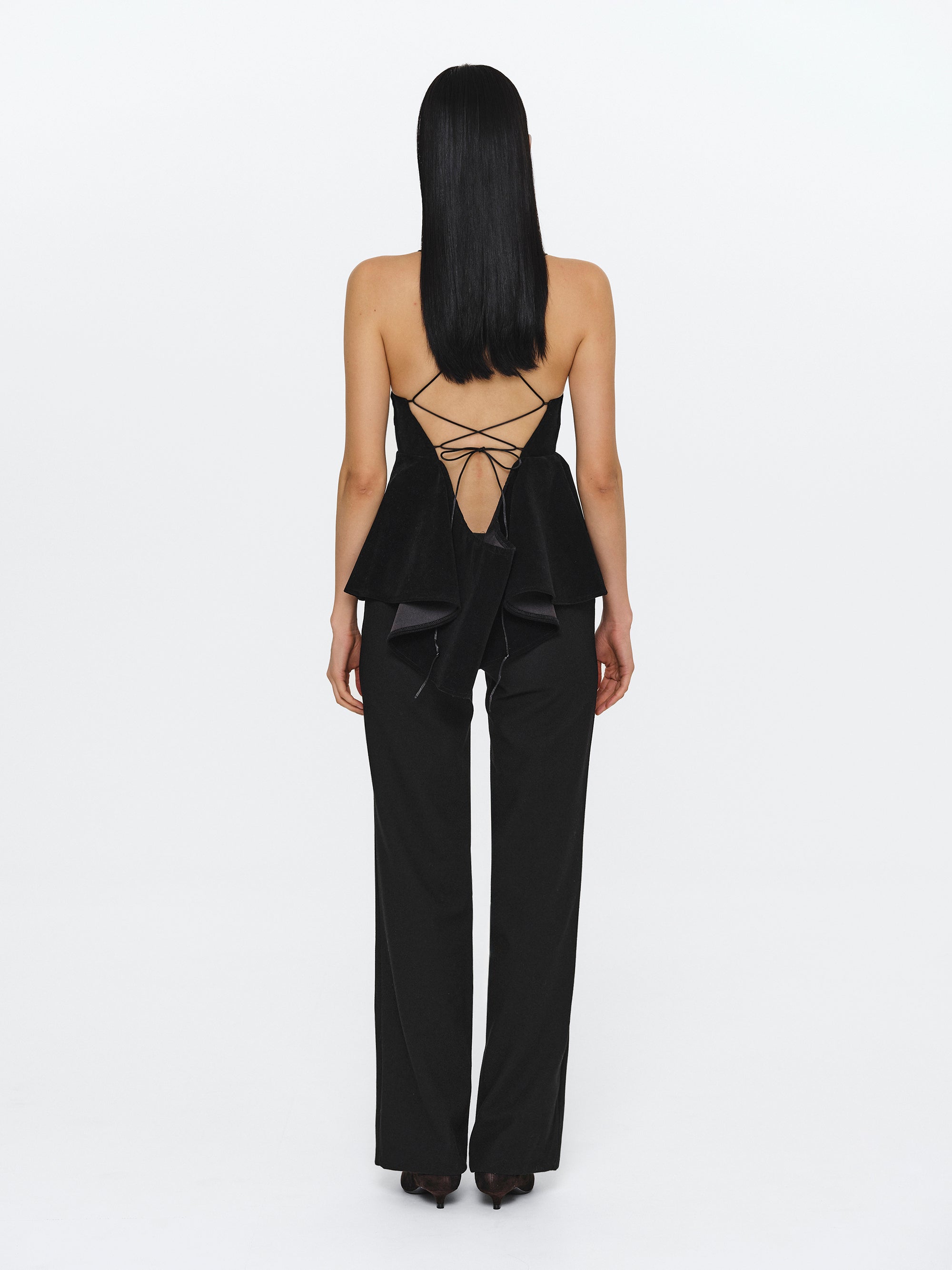 Suede Effect Peplum Strappy Top, Black