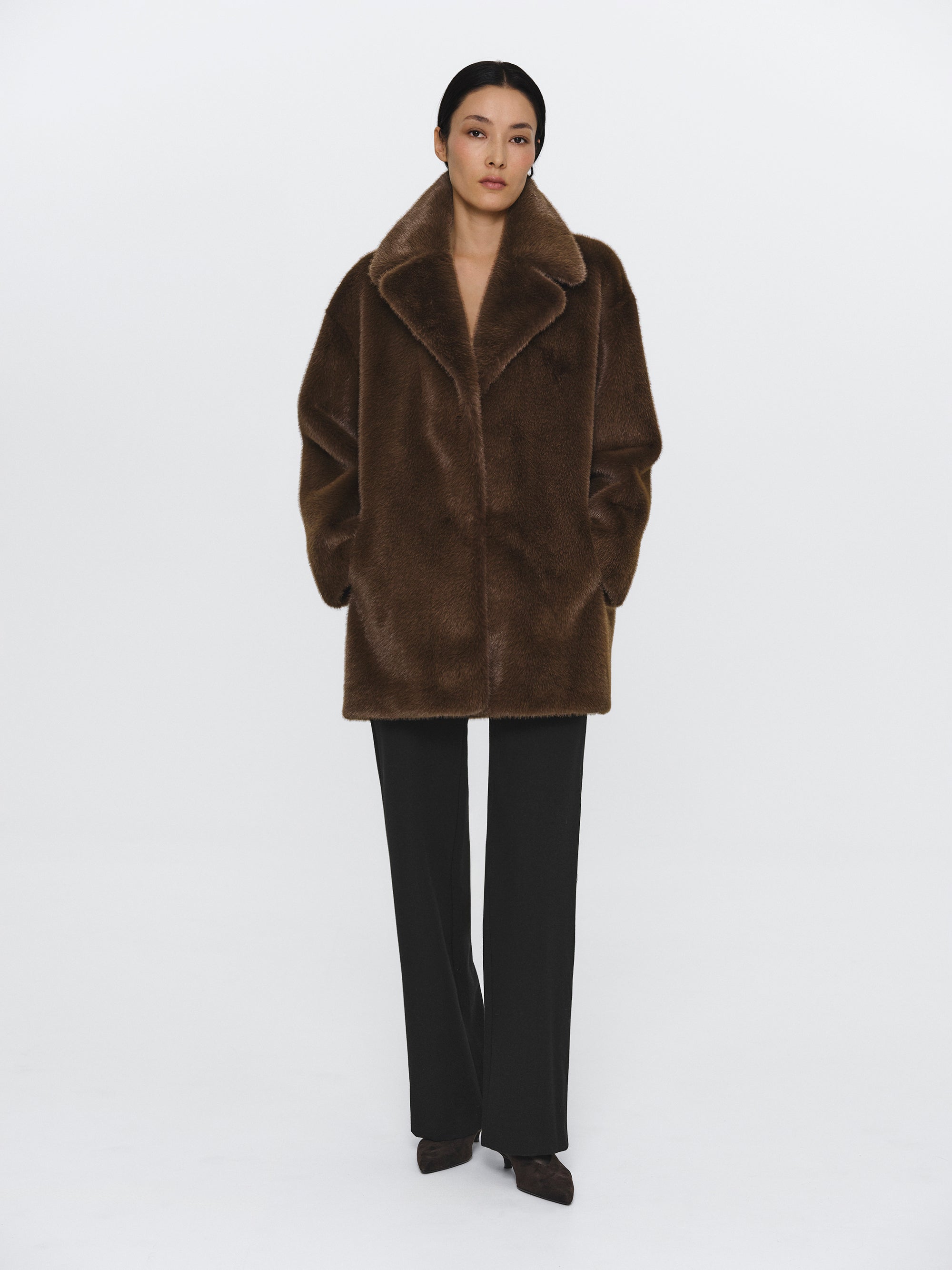 Varsity Faux-Fur Jacket, Brown