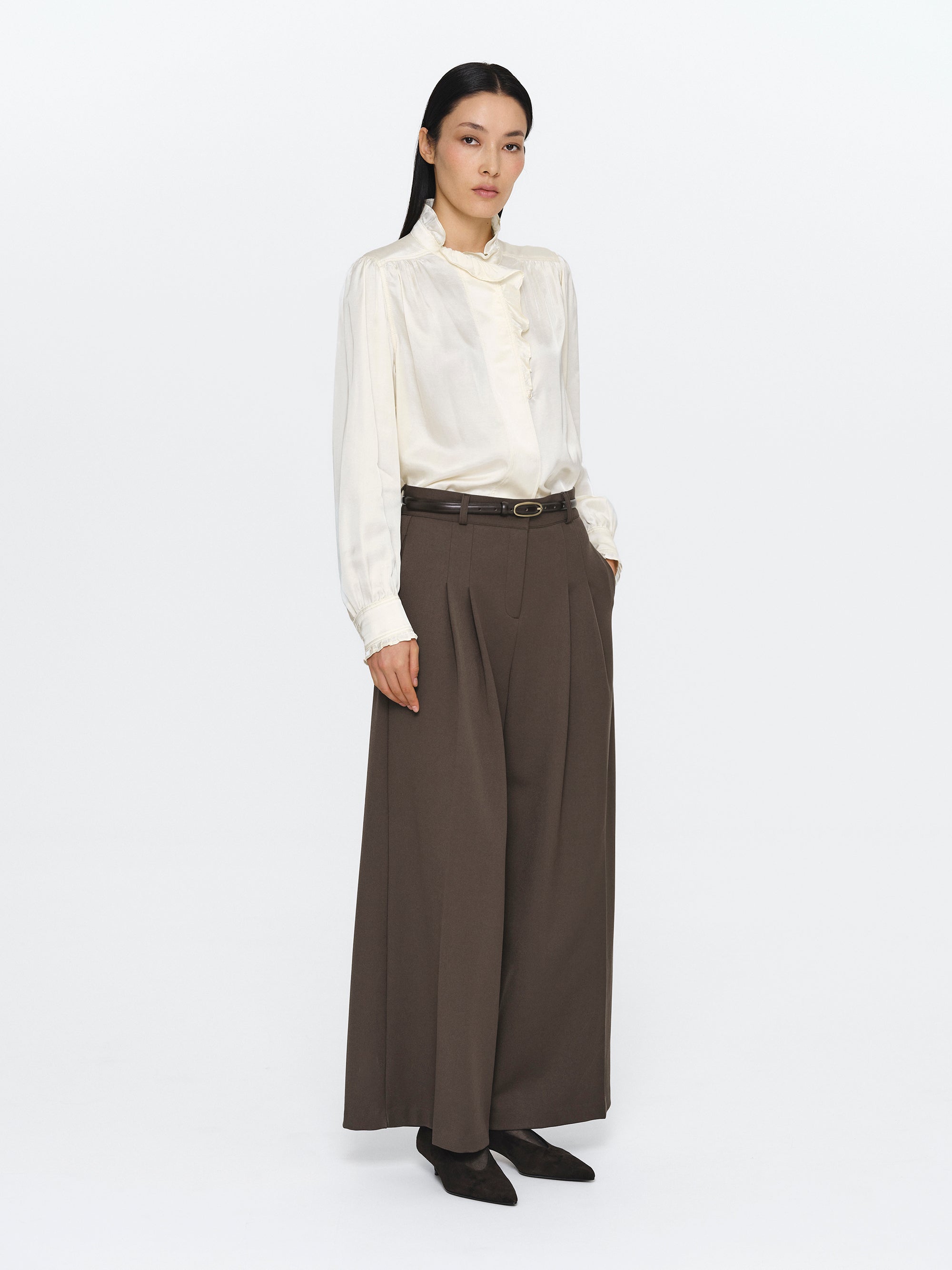 Frilled Neck Blouse, Ivory