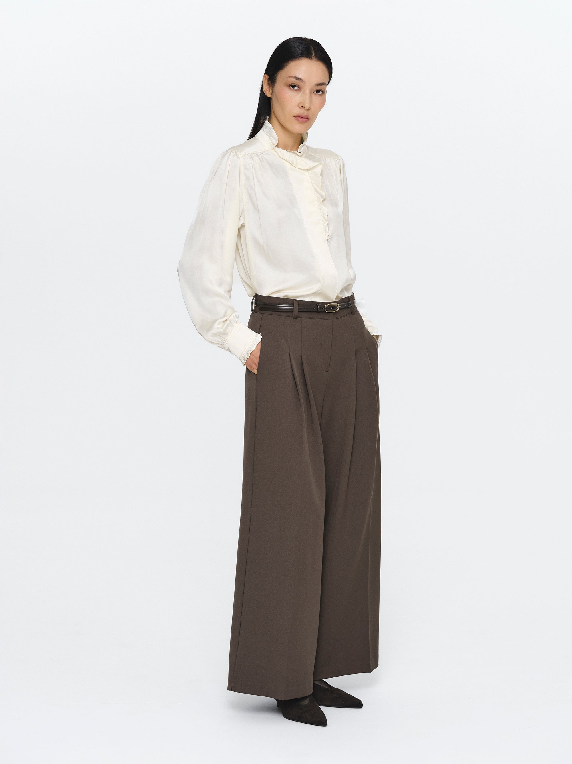 Wide Double Pleated Trousers, Mocha