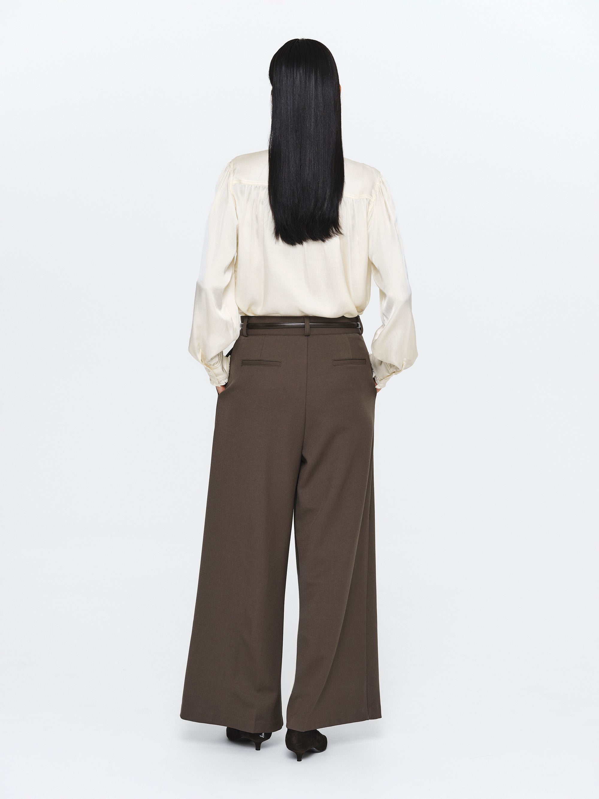 Wide Double Pleated Trousers, Mocha