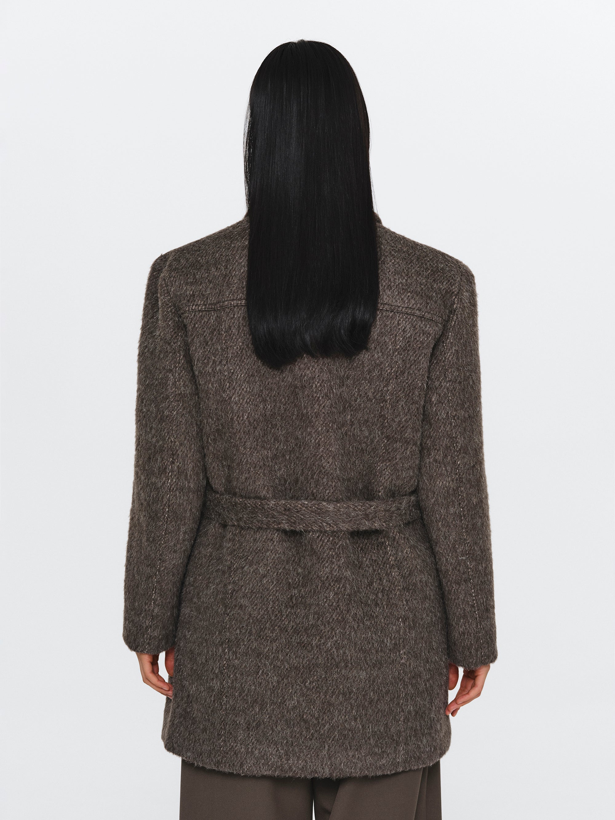 Belted Brushed Coat, Brown