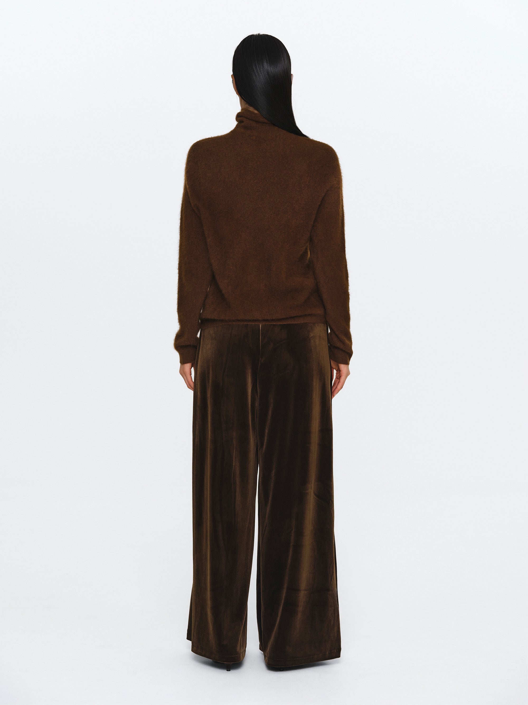 Wide-Leg Velvet Trousers, Brown