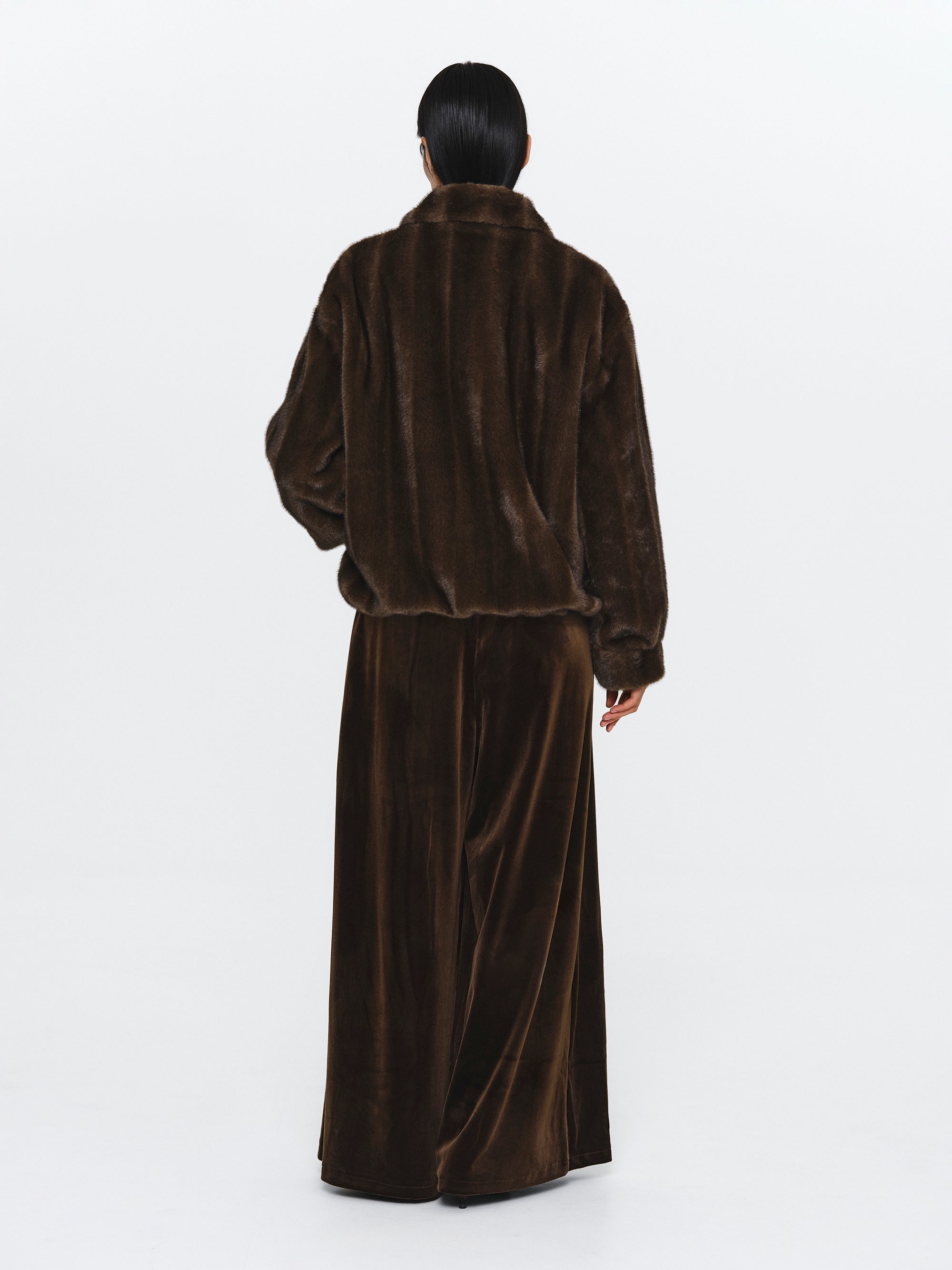 Faux-Fur Zip Bomber Jacket, Brown