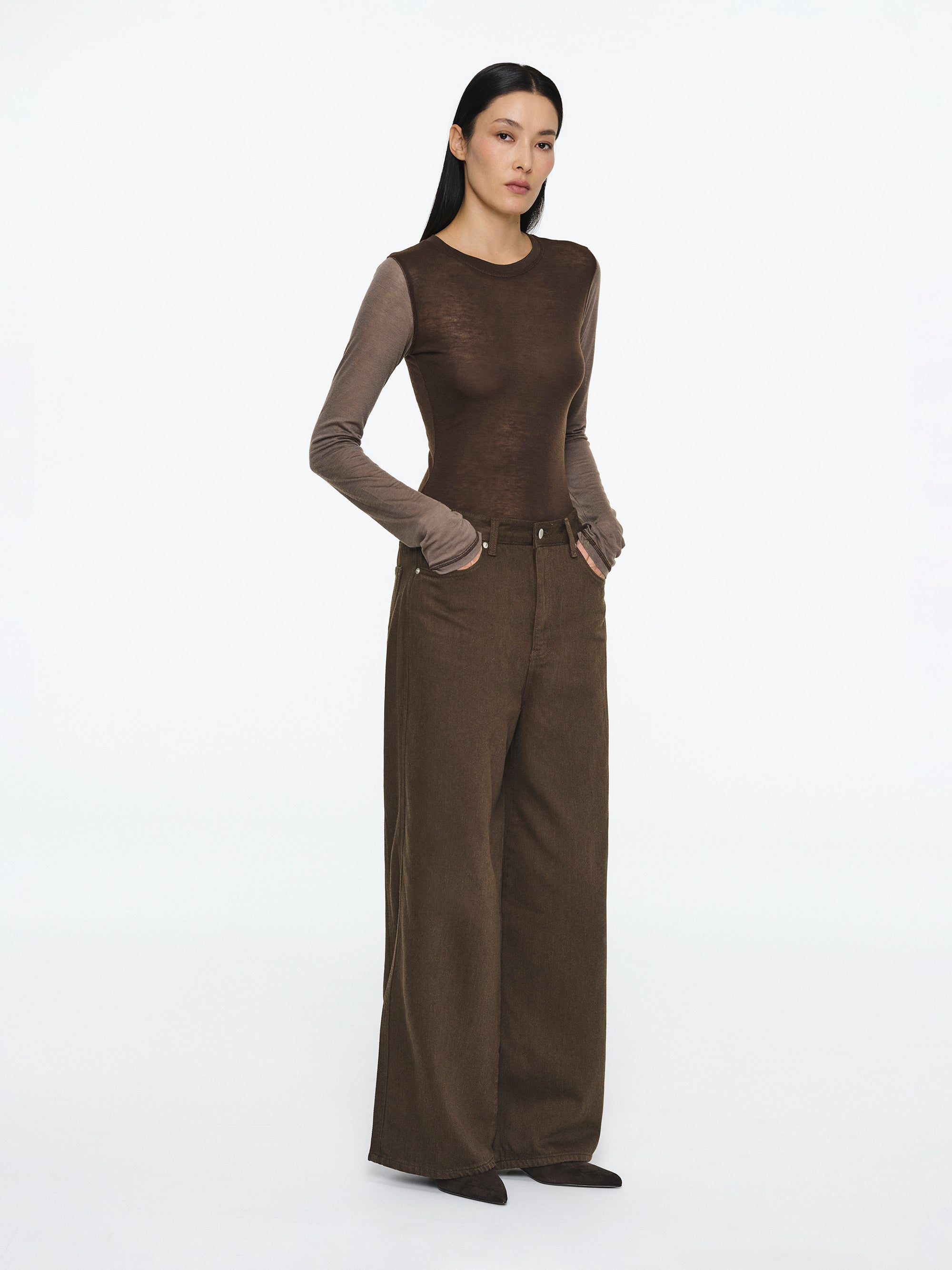 Two Color Semi-Sheer Top, Brown