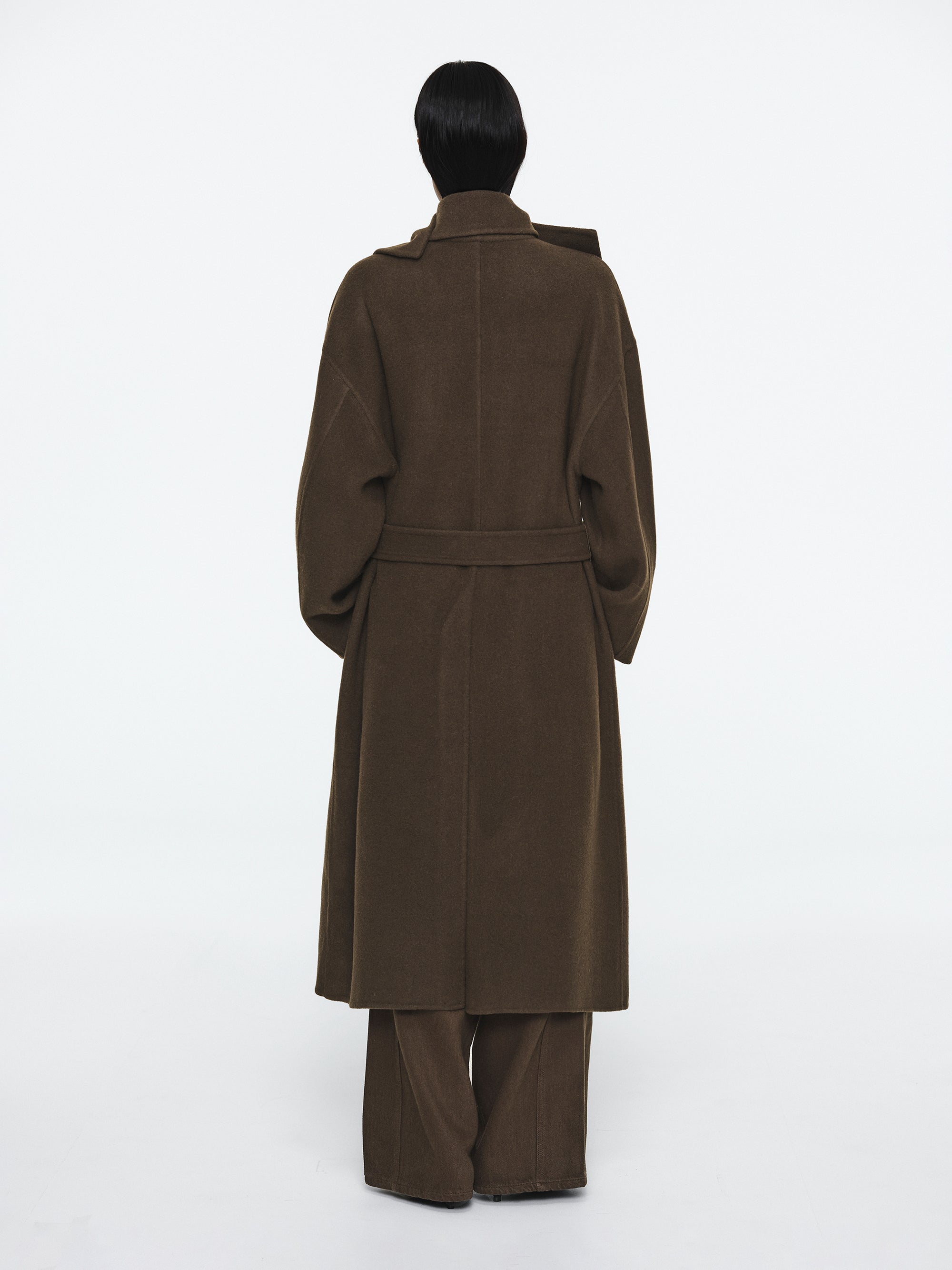 Funnel-Neck Wool Coat, Brown
