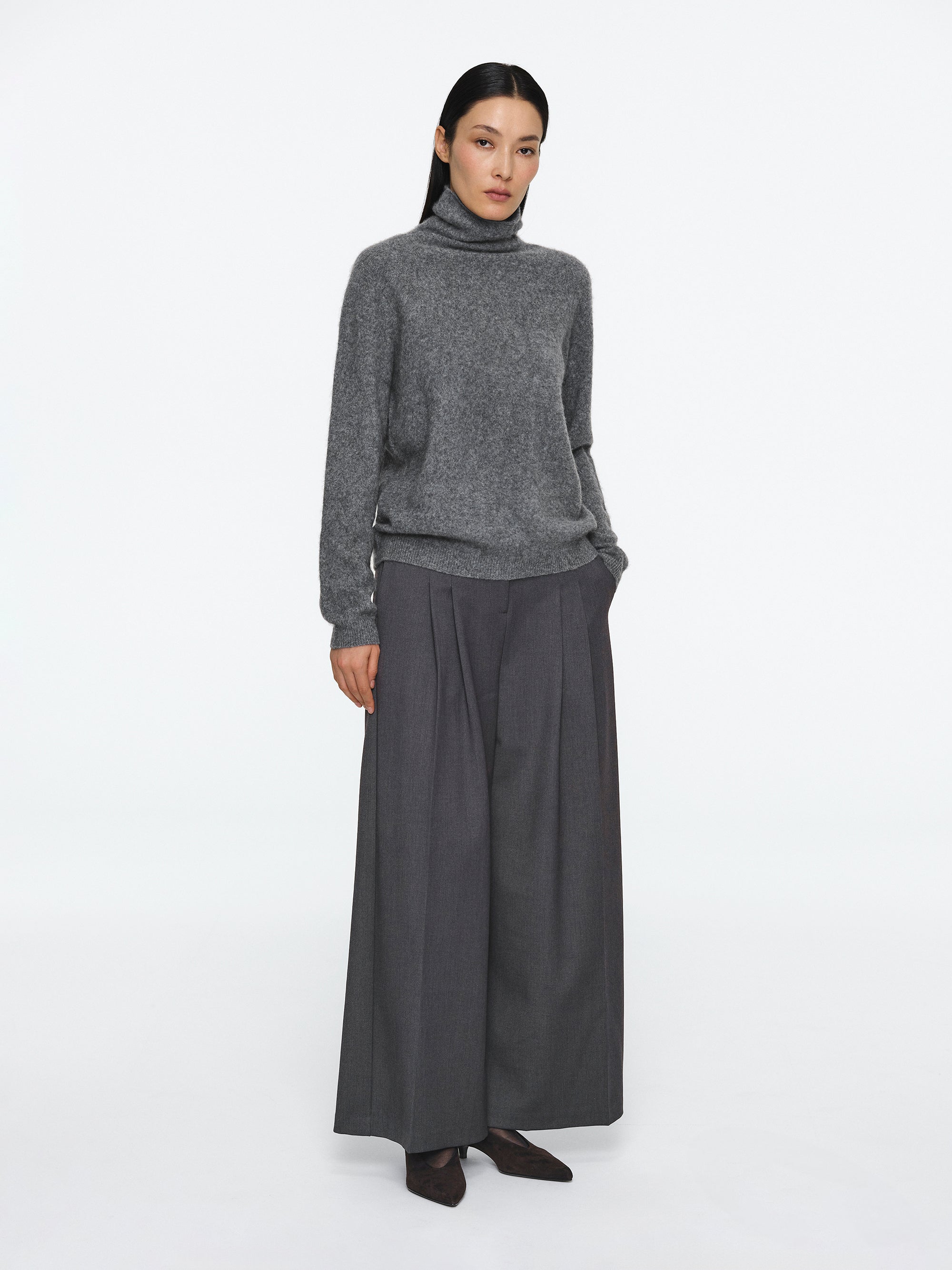 Wool Cashmere Turtleneck, Charcoal