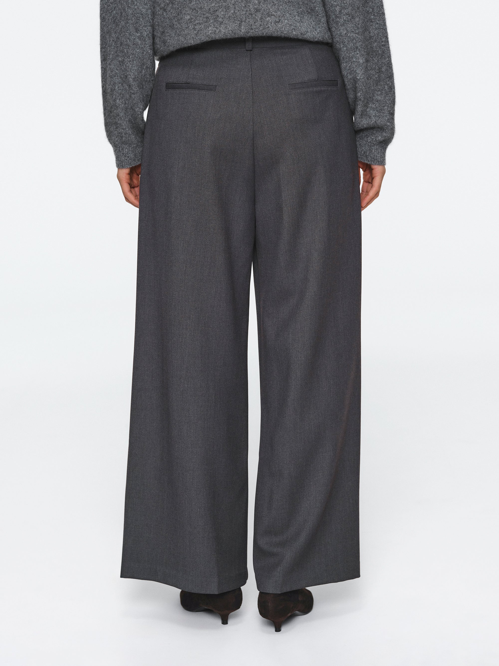 Wide Double Pleated Trousers, Charcoal