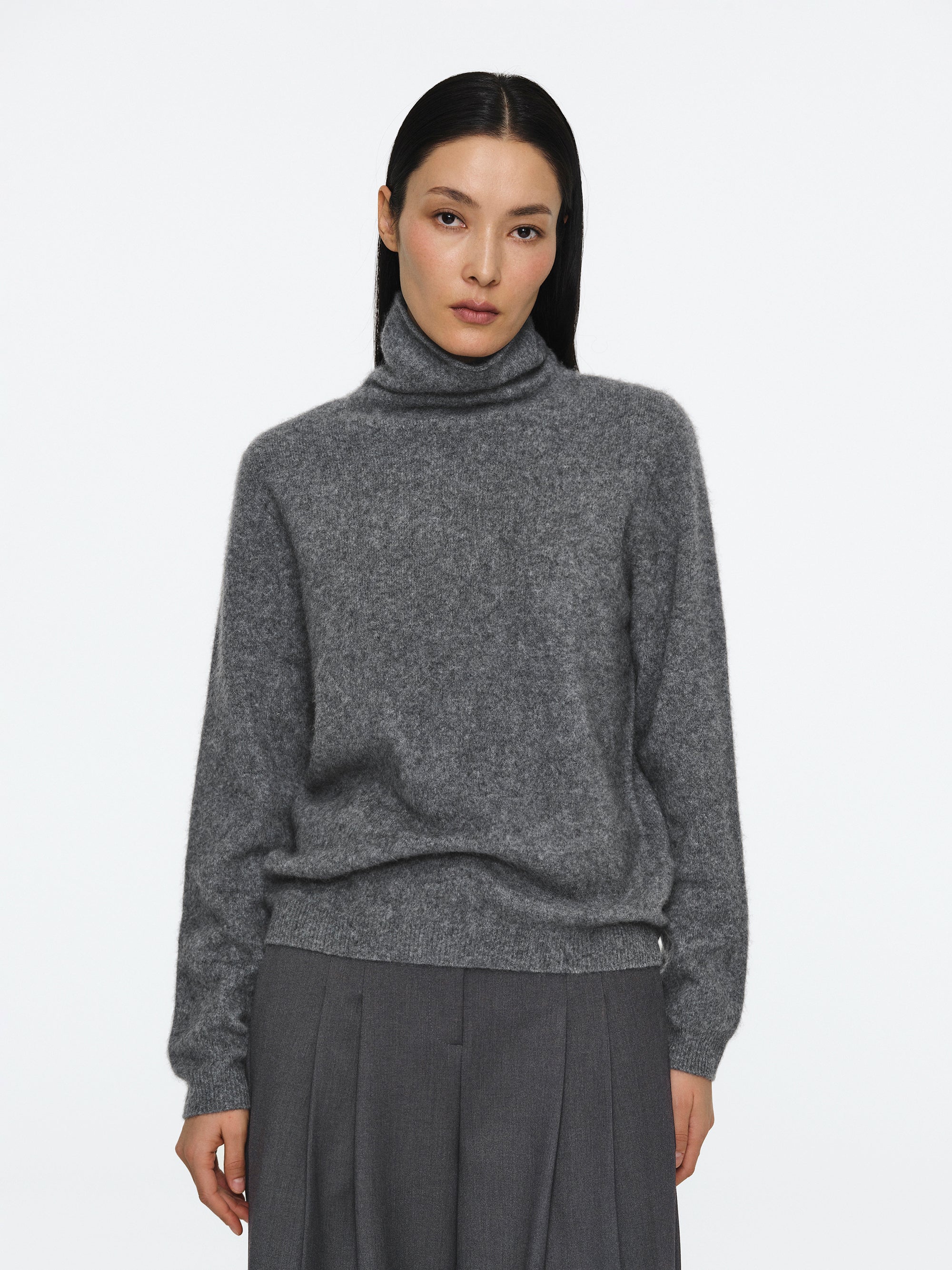 Wool Cashmere Turtleneck, Charcoal