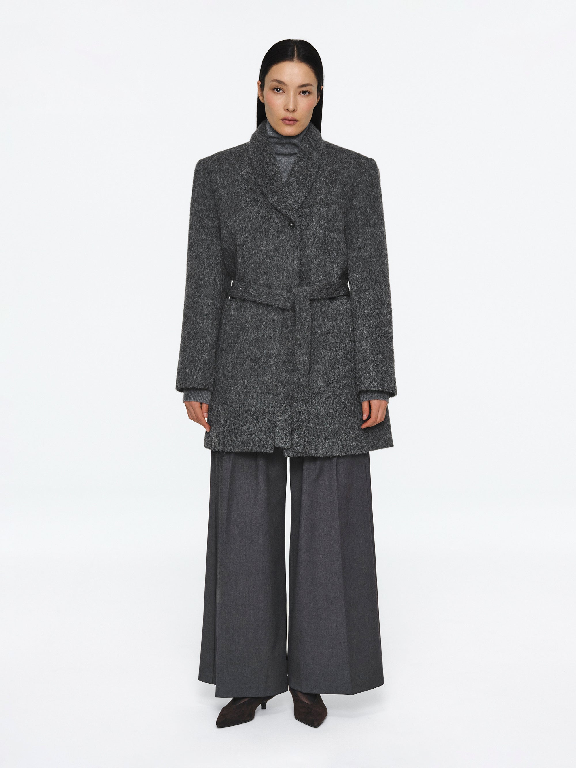 Belted Brushed Coat, Charcoal