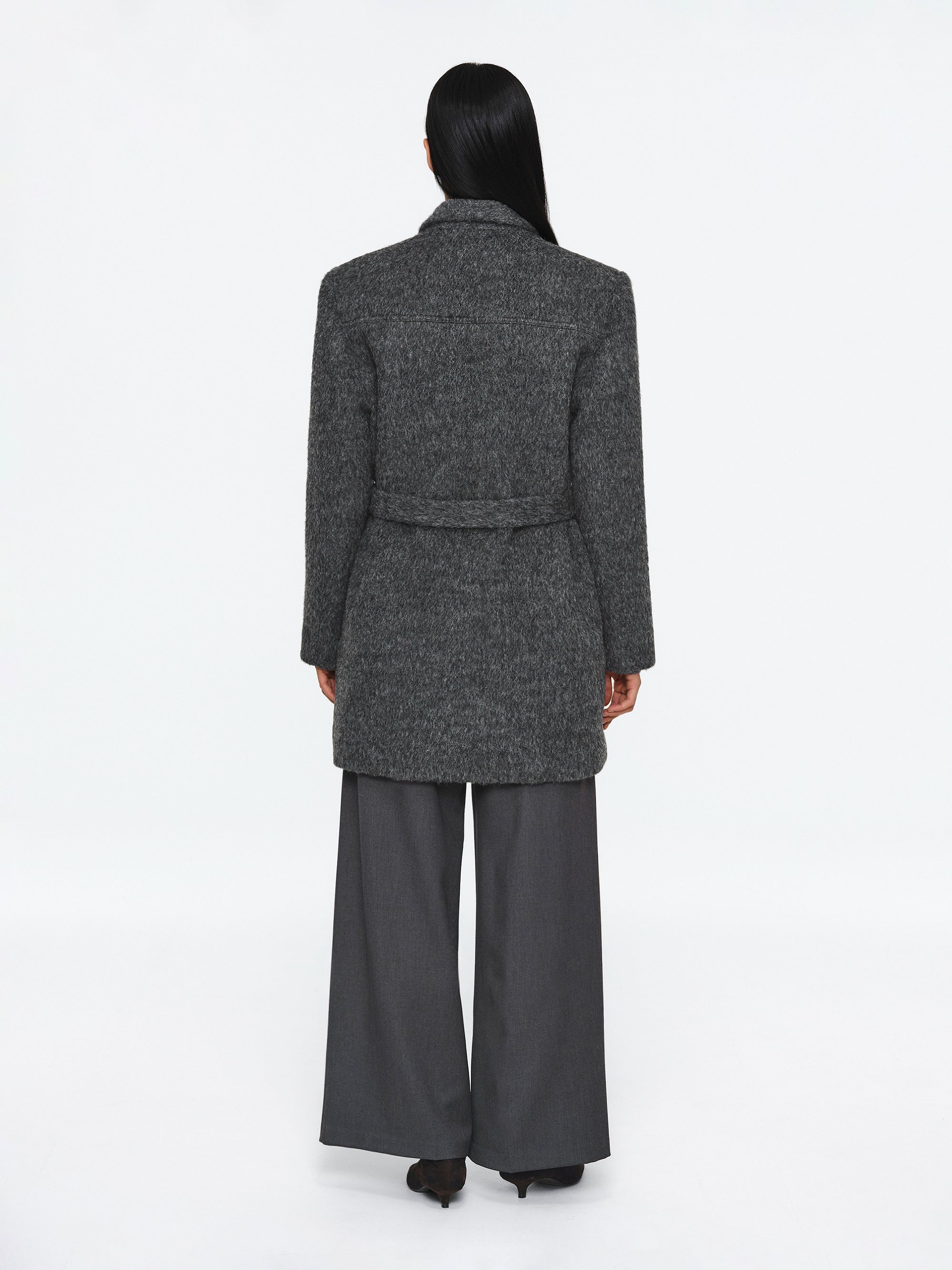 Belted Brushed Coat, Charcoal