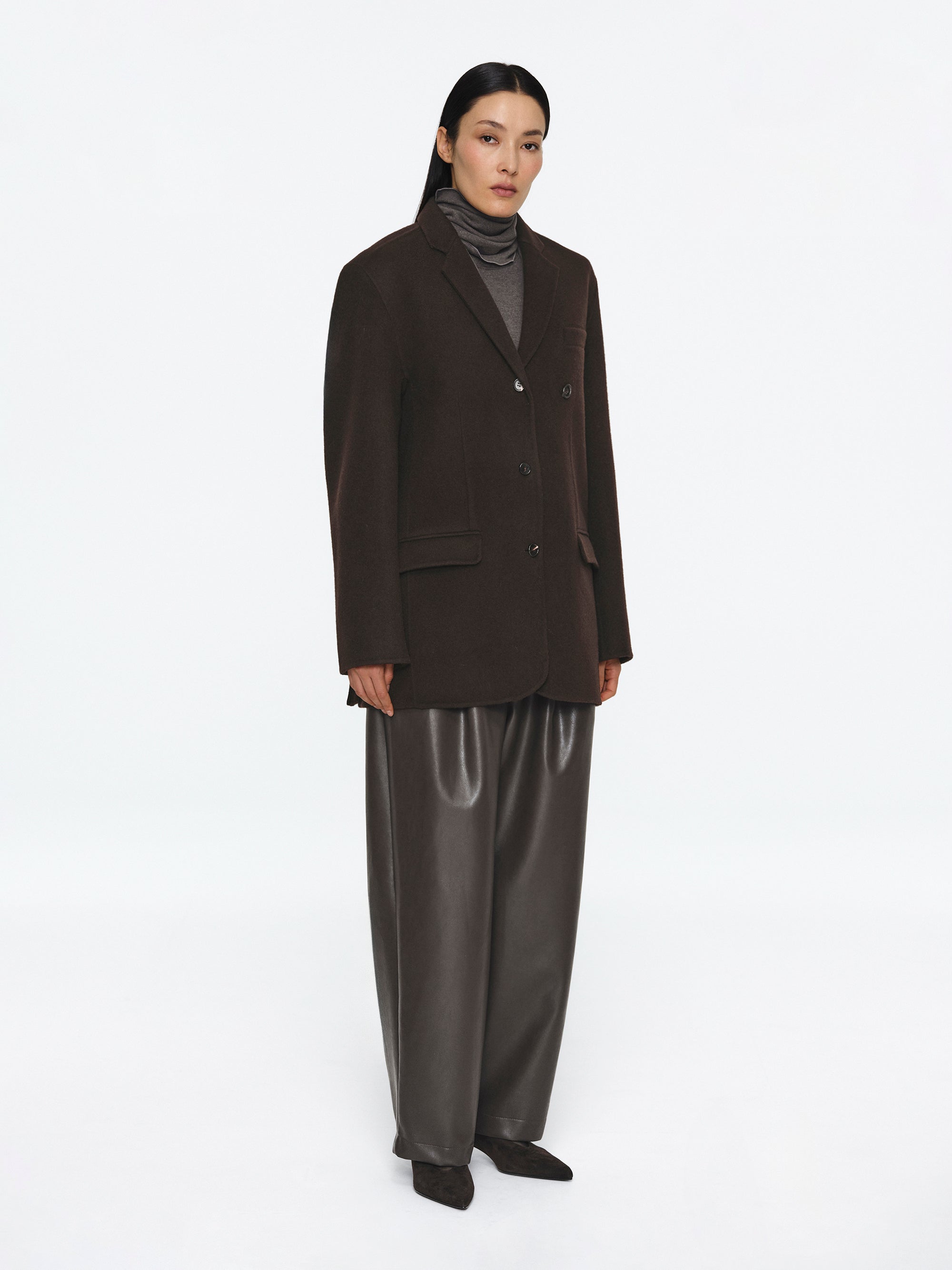 Tailored Wool Blazer, Dark Brown