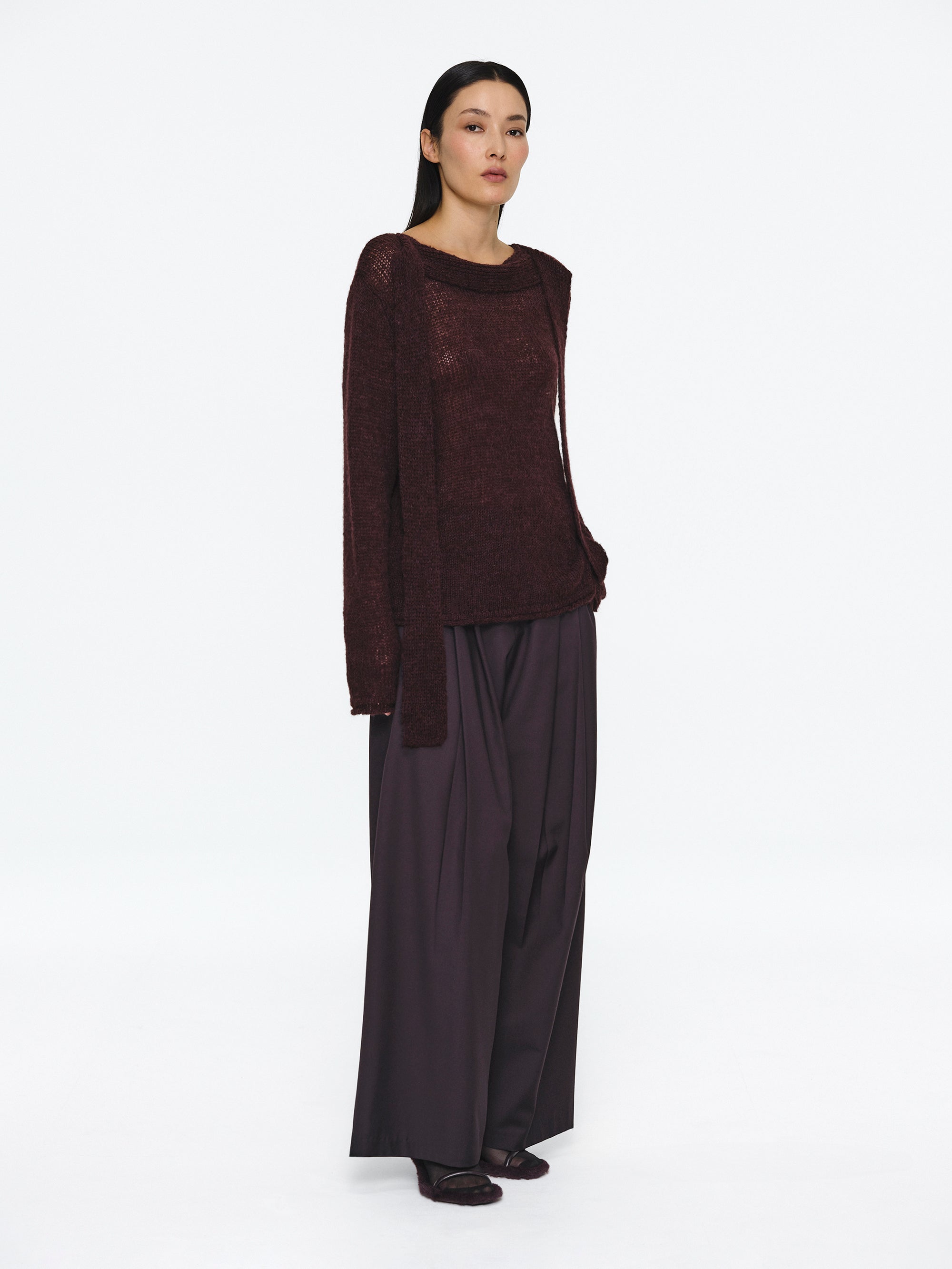 Pleated Belted Trousers, Wine