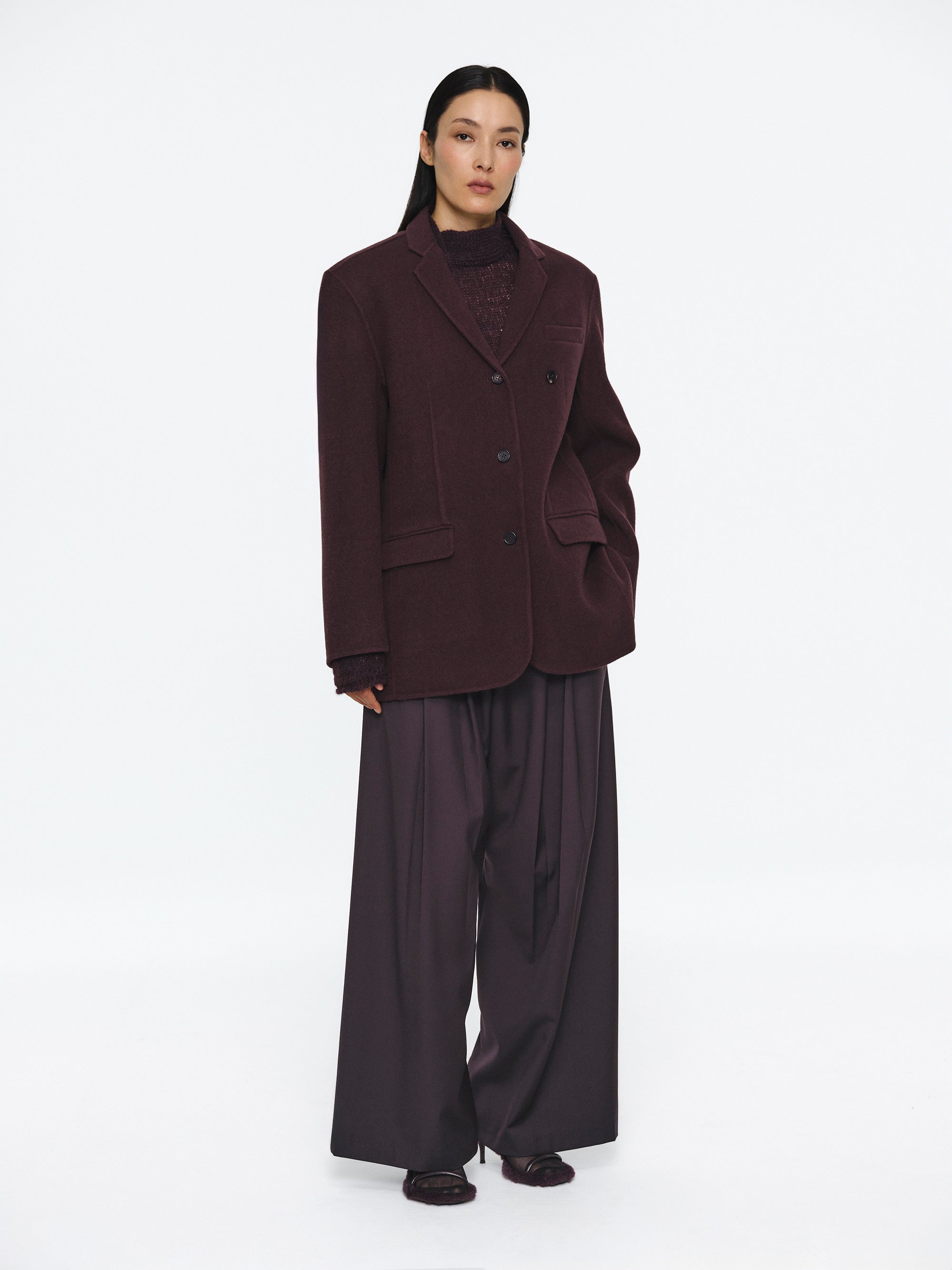 Tailored Wool Blazer, Wine