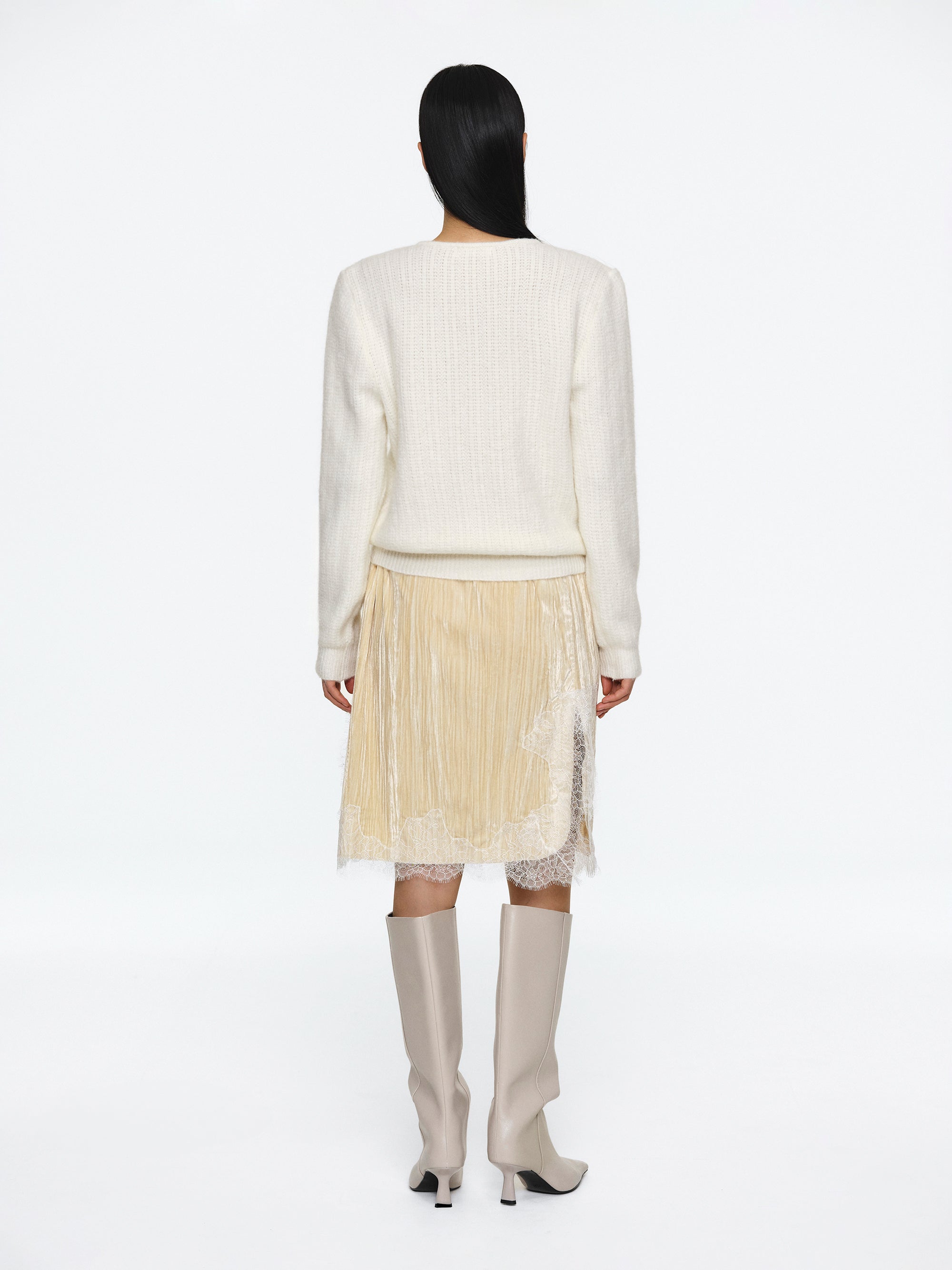 Padded Mohair V-Neck Knit, Ivory