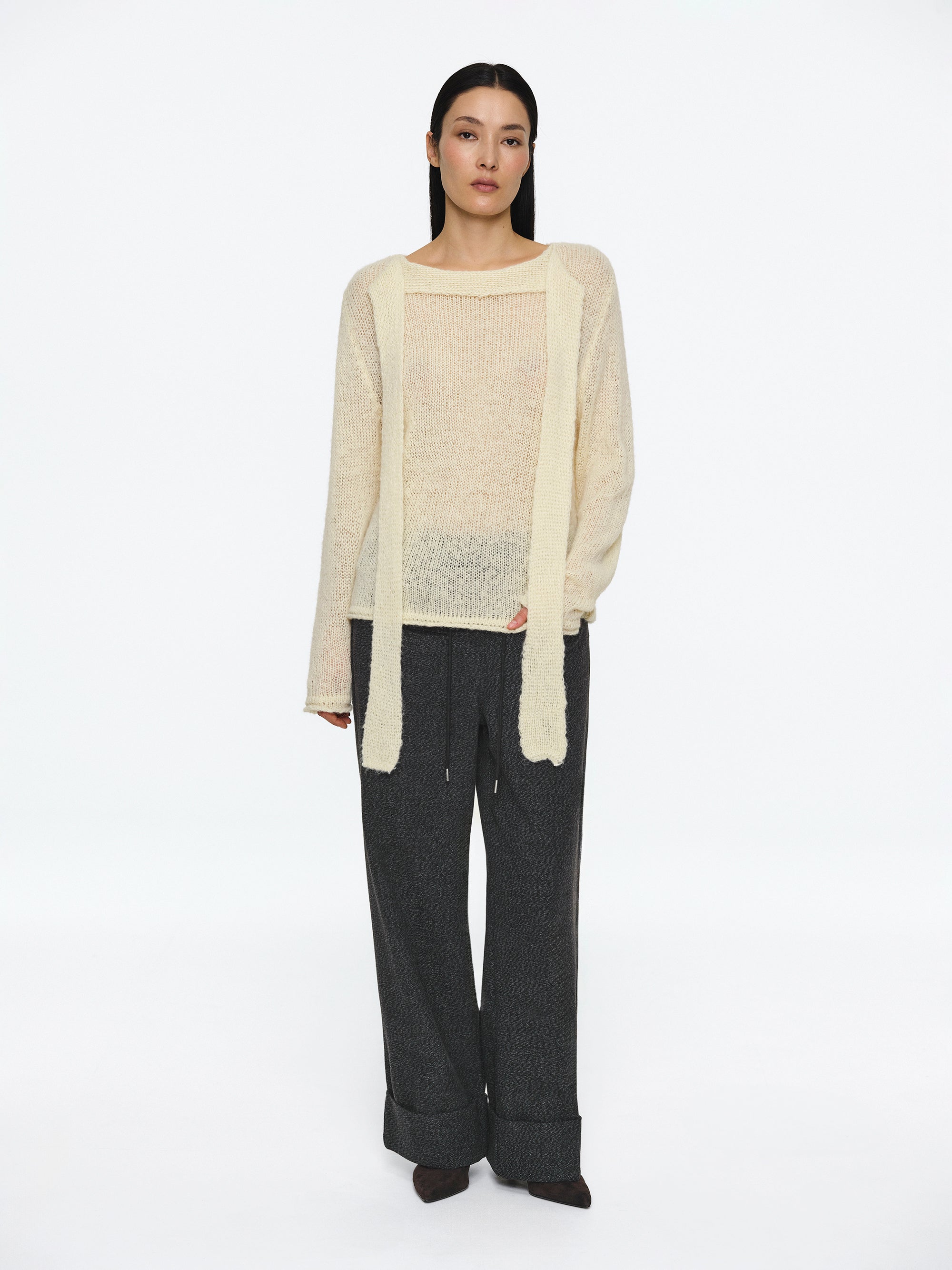 Foldover Drawstring Trousers, Charcoal