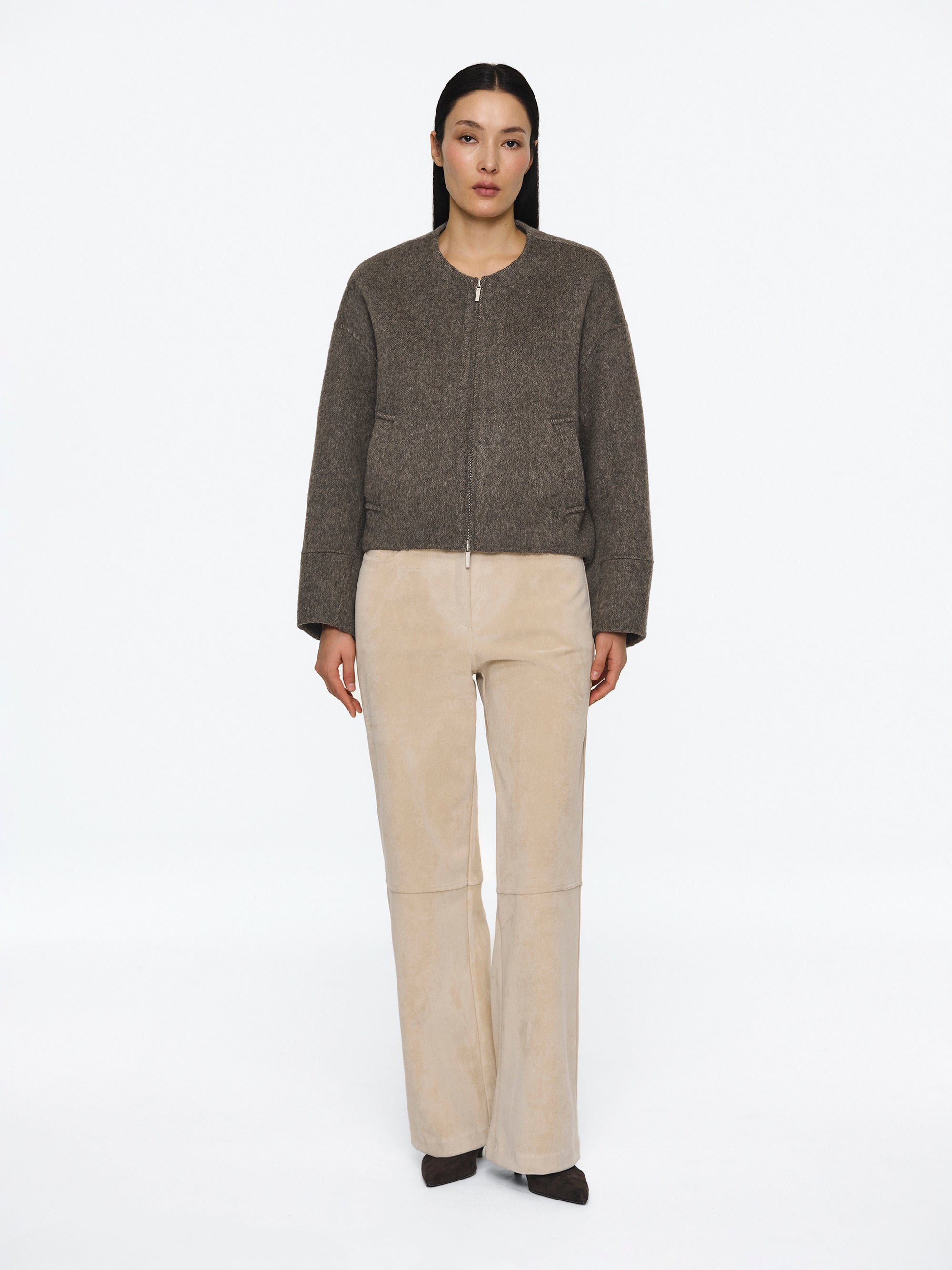 Wool Felted Zip Jacket, Brown