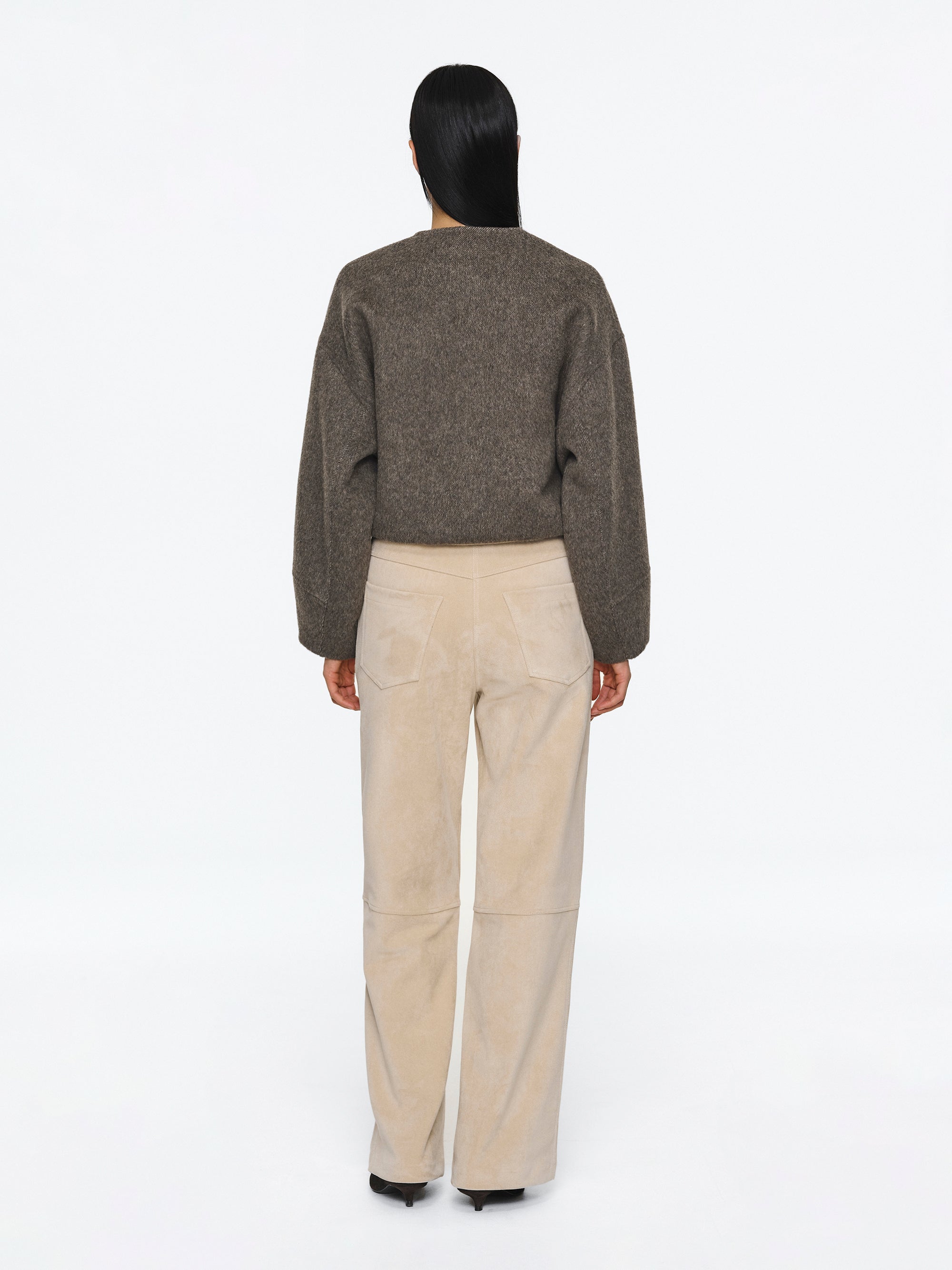 Faux Suede Paneled Trousers, Nude