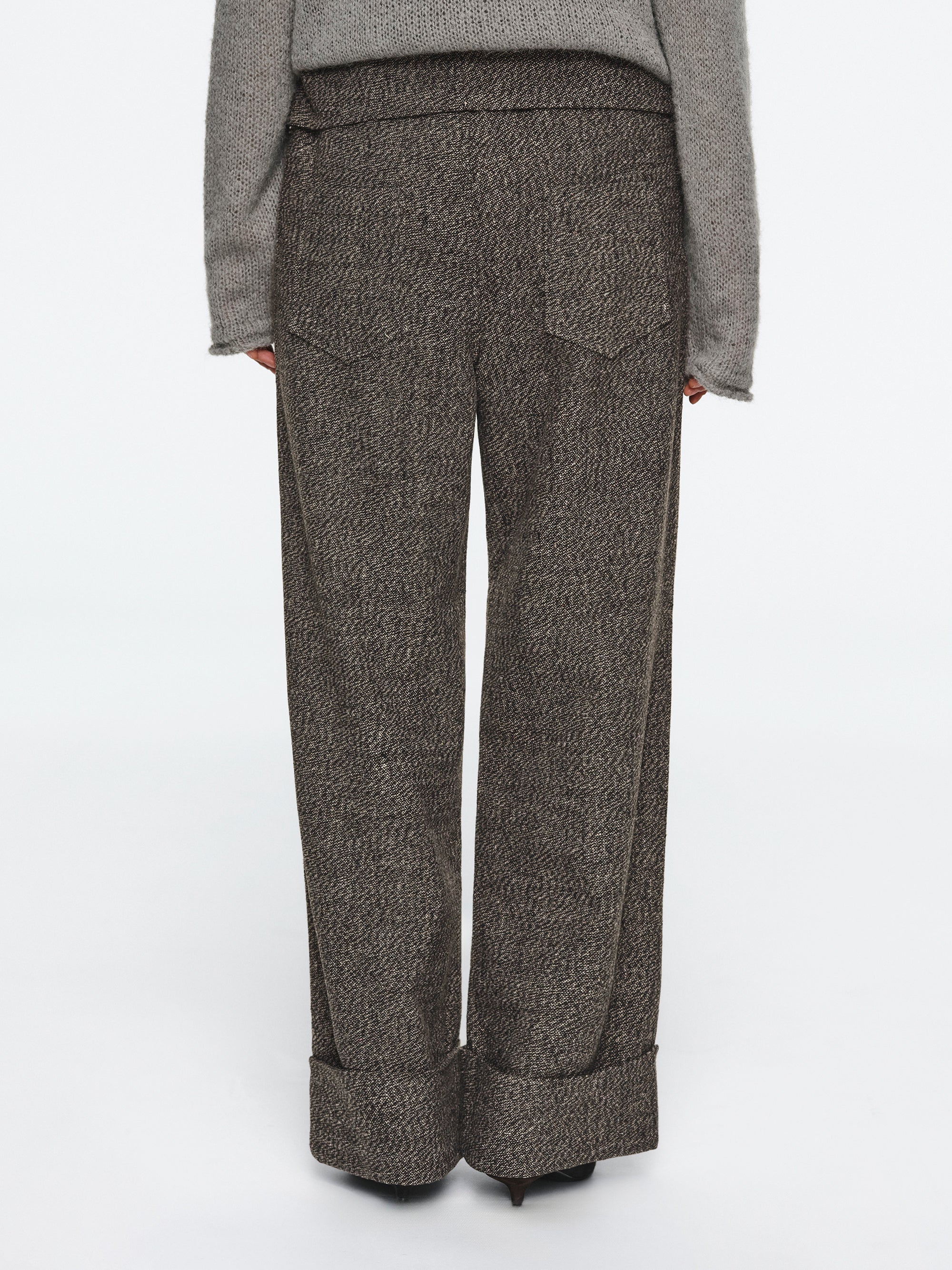 Foldover Drawstring Trousers, Brown