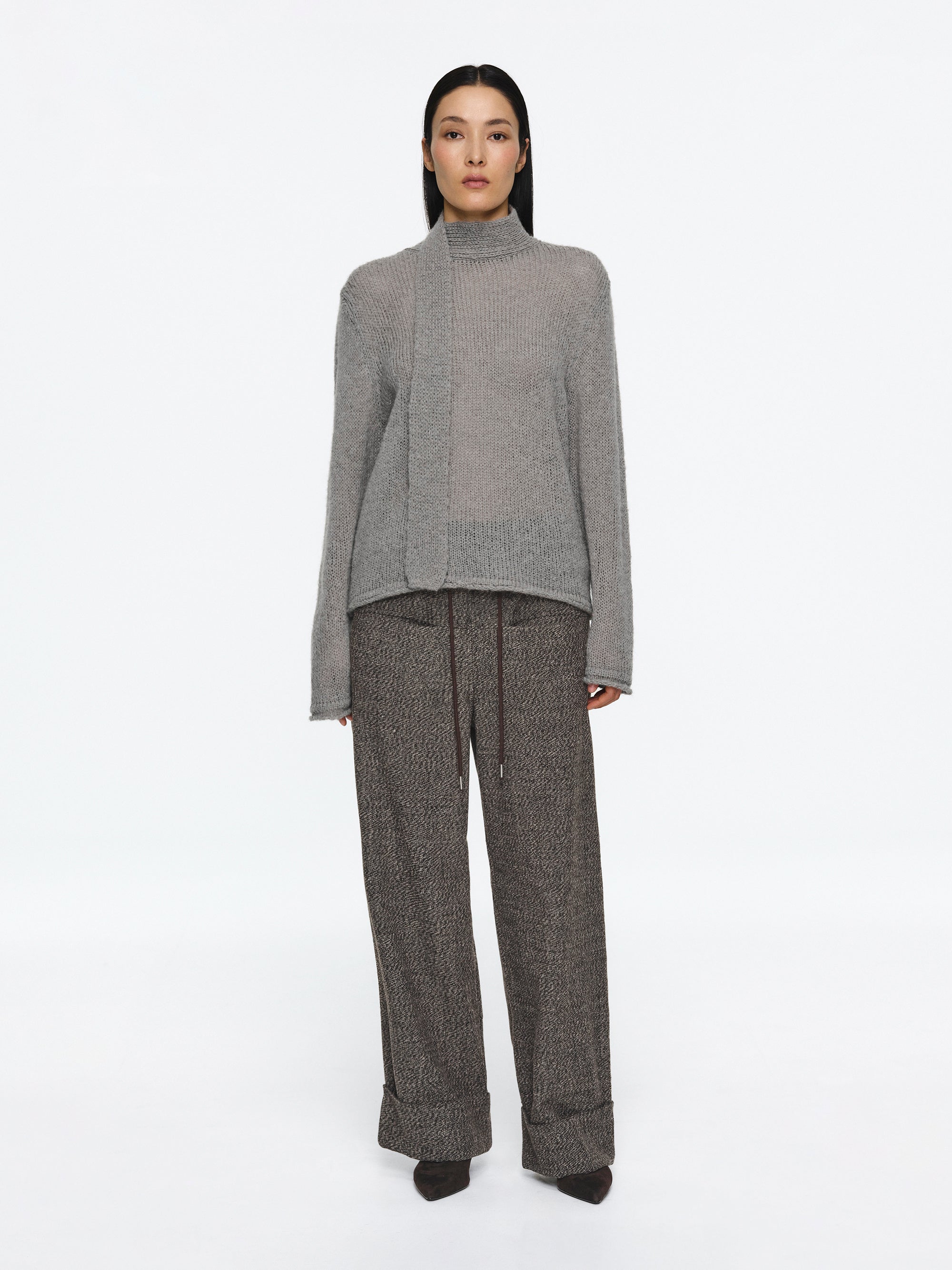 Scarf Collar Sweater, Grey