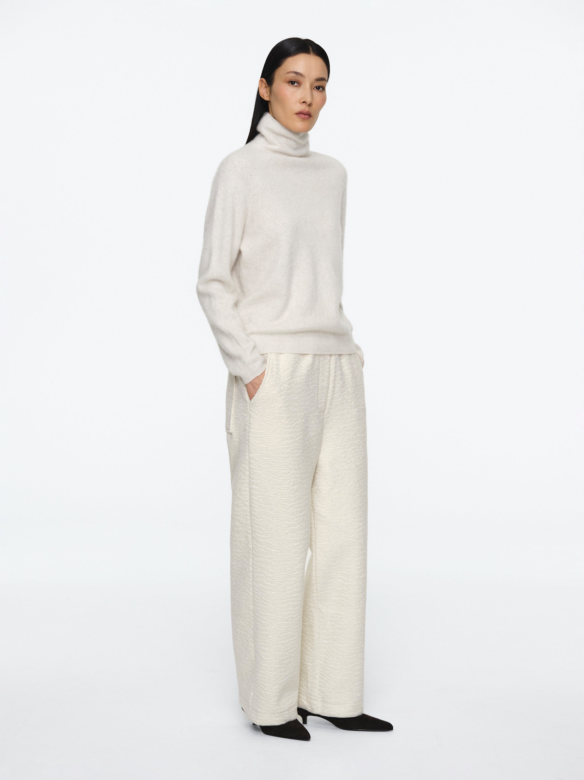 Wool Cashmere Turtleneck, Ivory