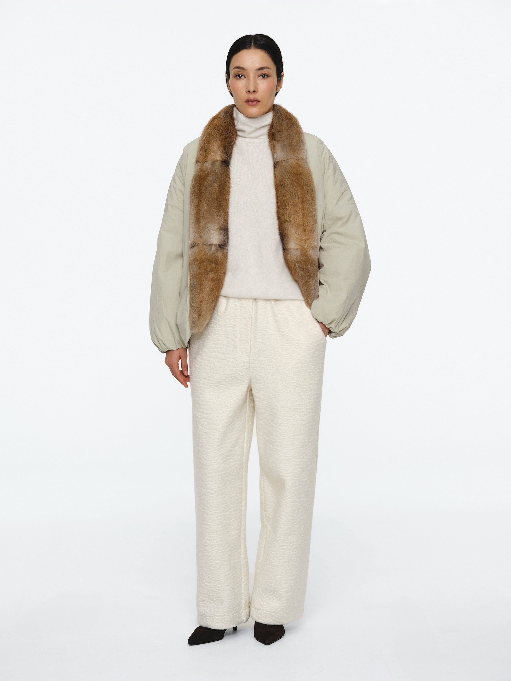 Fur Trim Goose Down Jacket, Beige