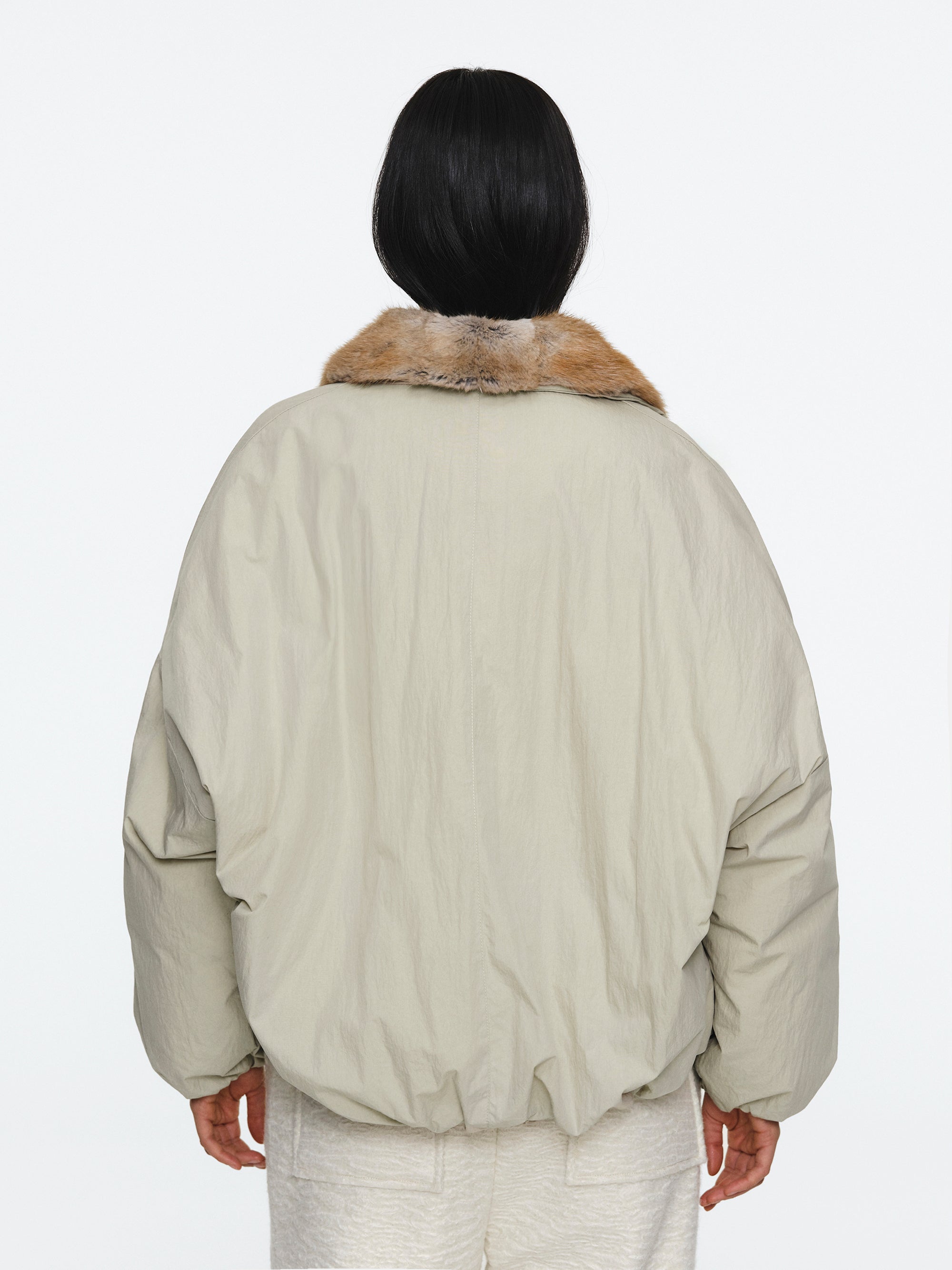 Fur Trim Goose Down Jacket, Beige